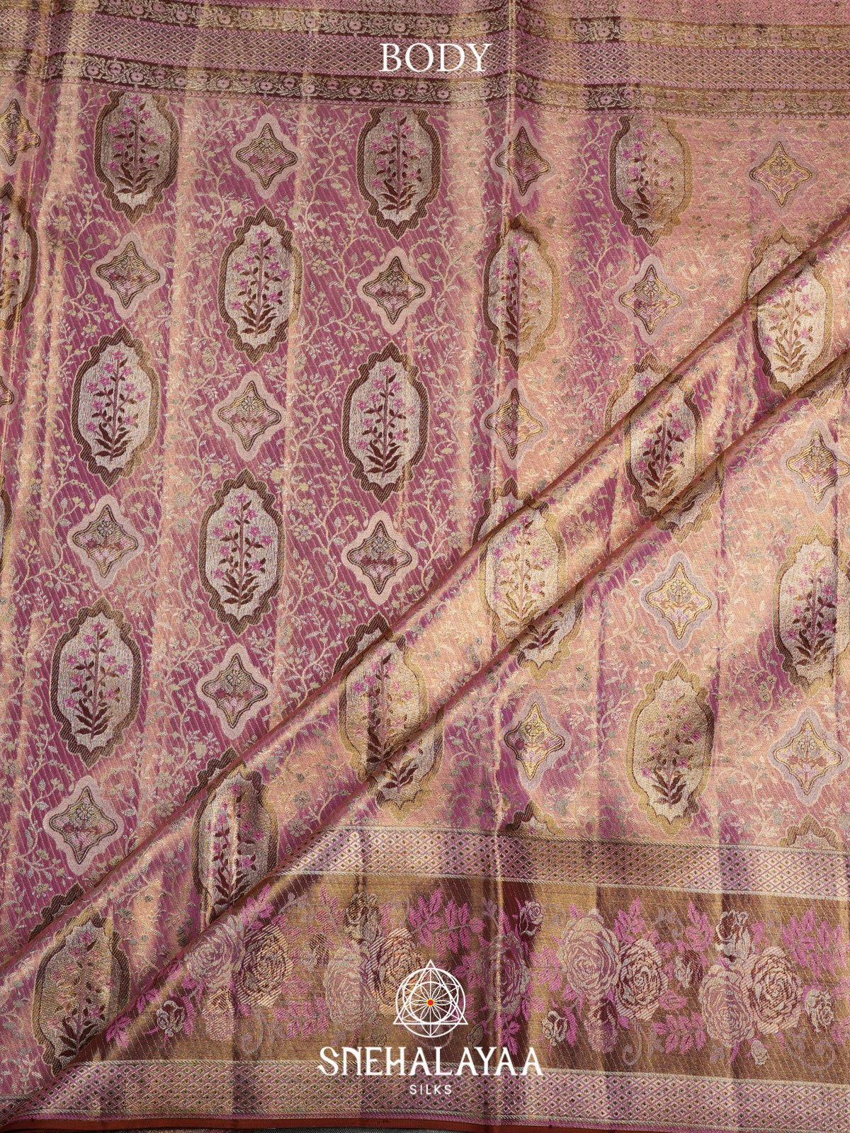 Mauve Pink Kanjivaram Silk Saree with Floral Zari Border