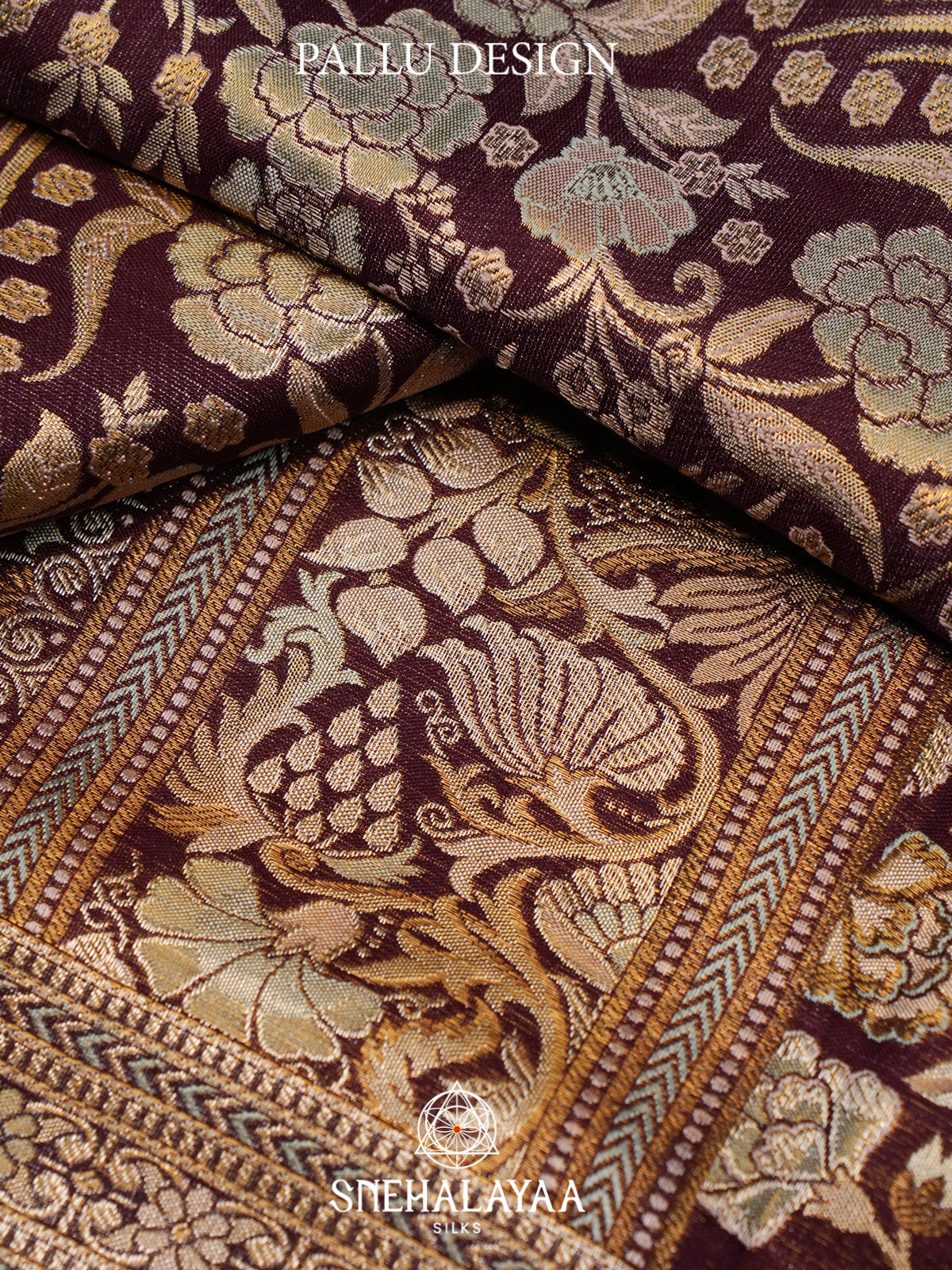 Wine Brocade Kanjivaram Silk Saree with Floral and Peacock Zari Weaving
