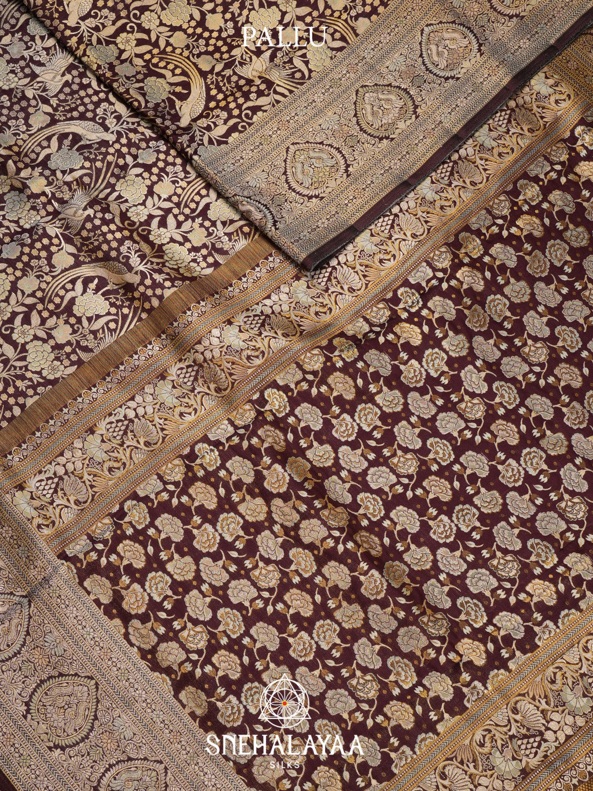 Wine Brocade Kanjivaram Silk Saree with Floral and Peacock Zari Weaving