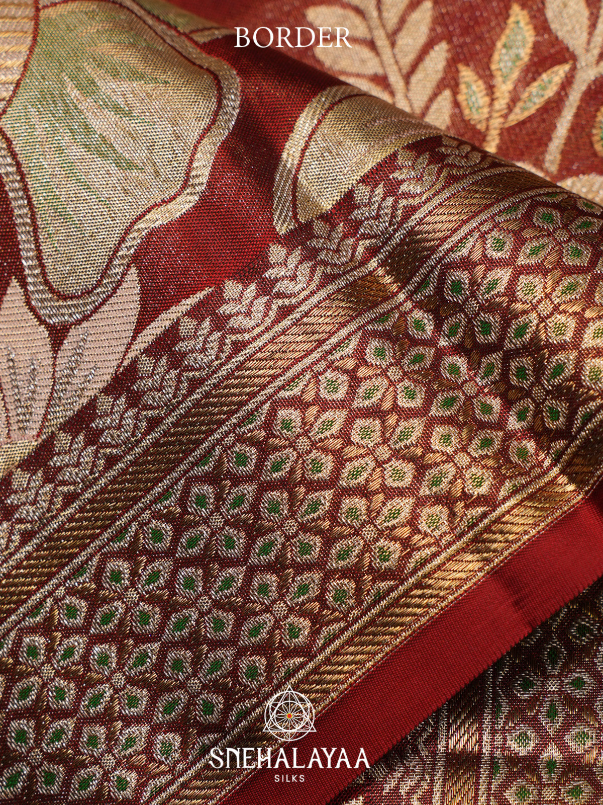Rust Red Kanjivaram Silk Saree with Floral Zari Design