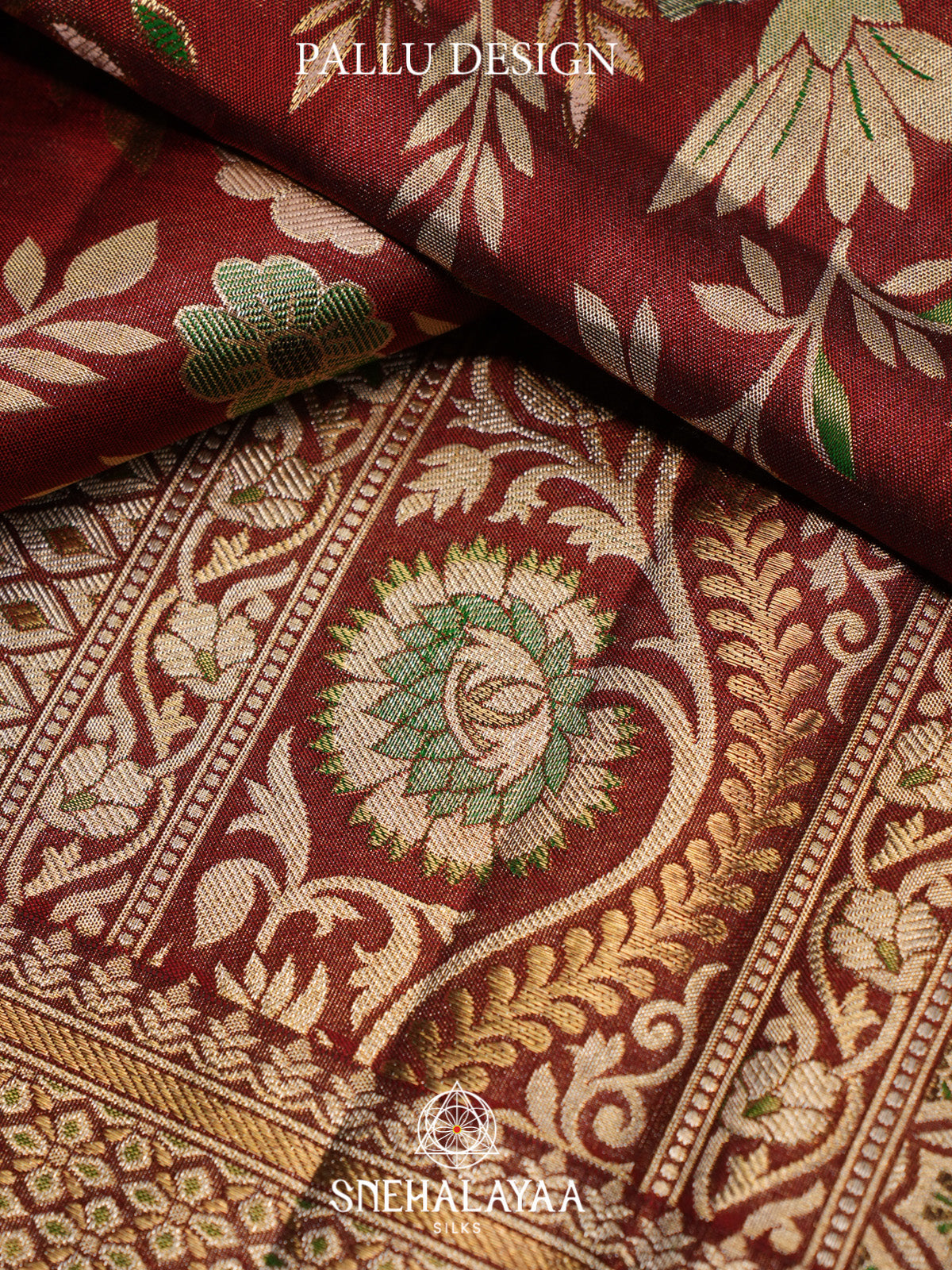 Rust Red Kanjivaram Silk Saree with Floral Zari Design