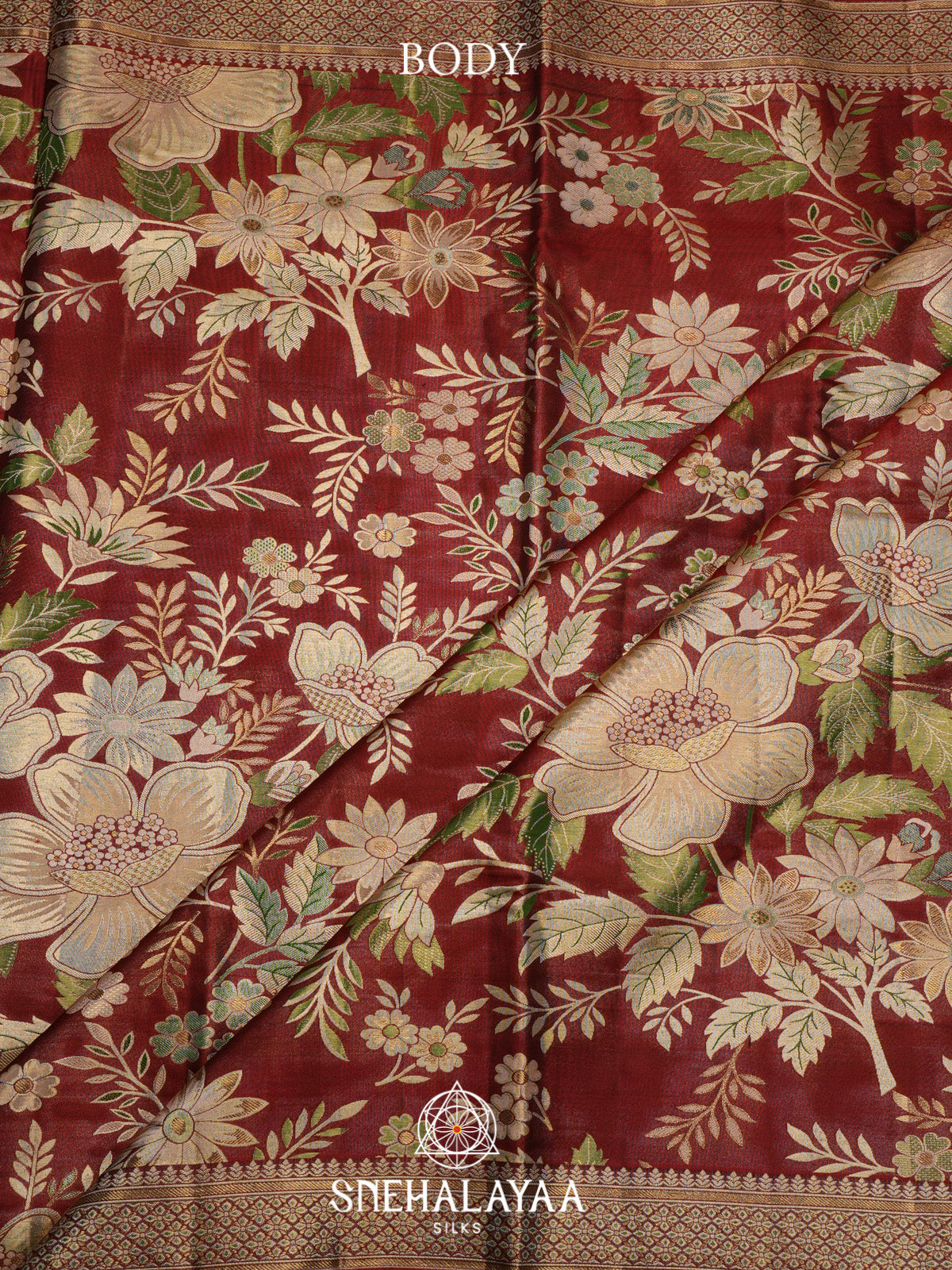 Rust Red Kanjivaram Silk Saree with Floral Zari Design