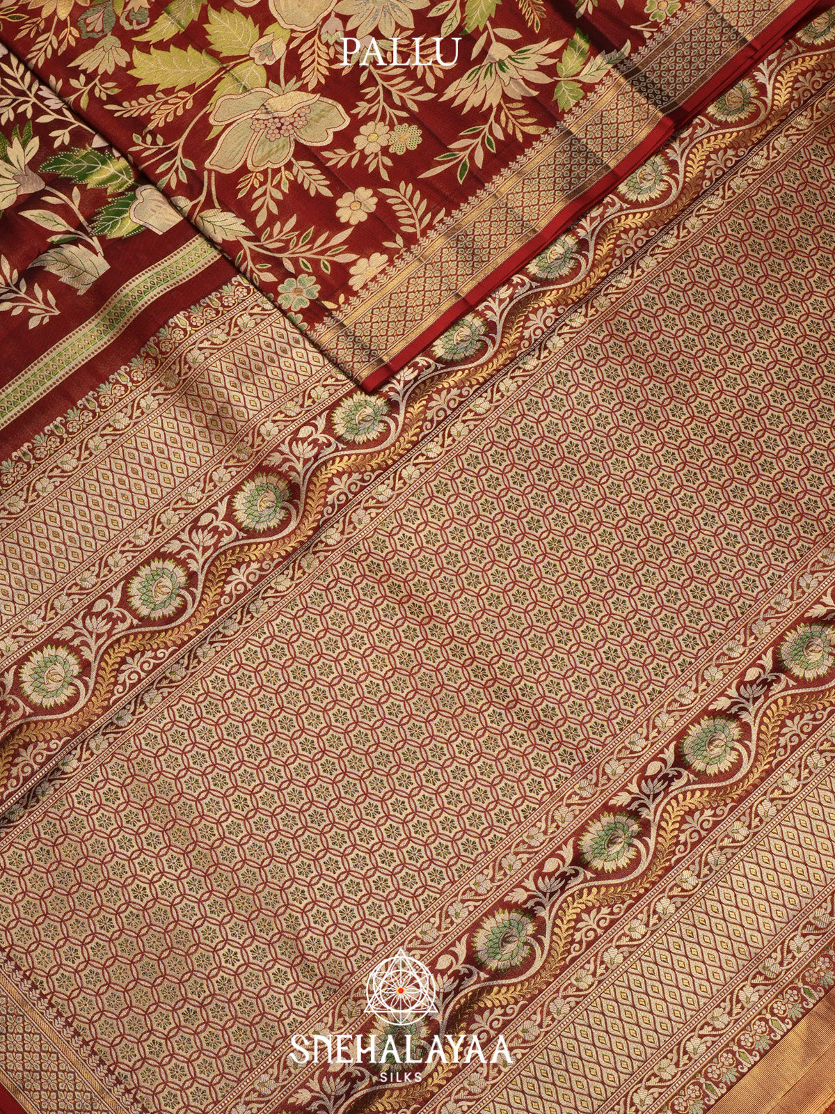 Rust Red Kanjivaram Silk Saree with Floral Zari Design