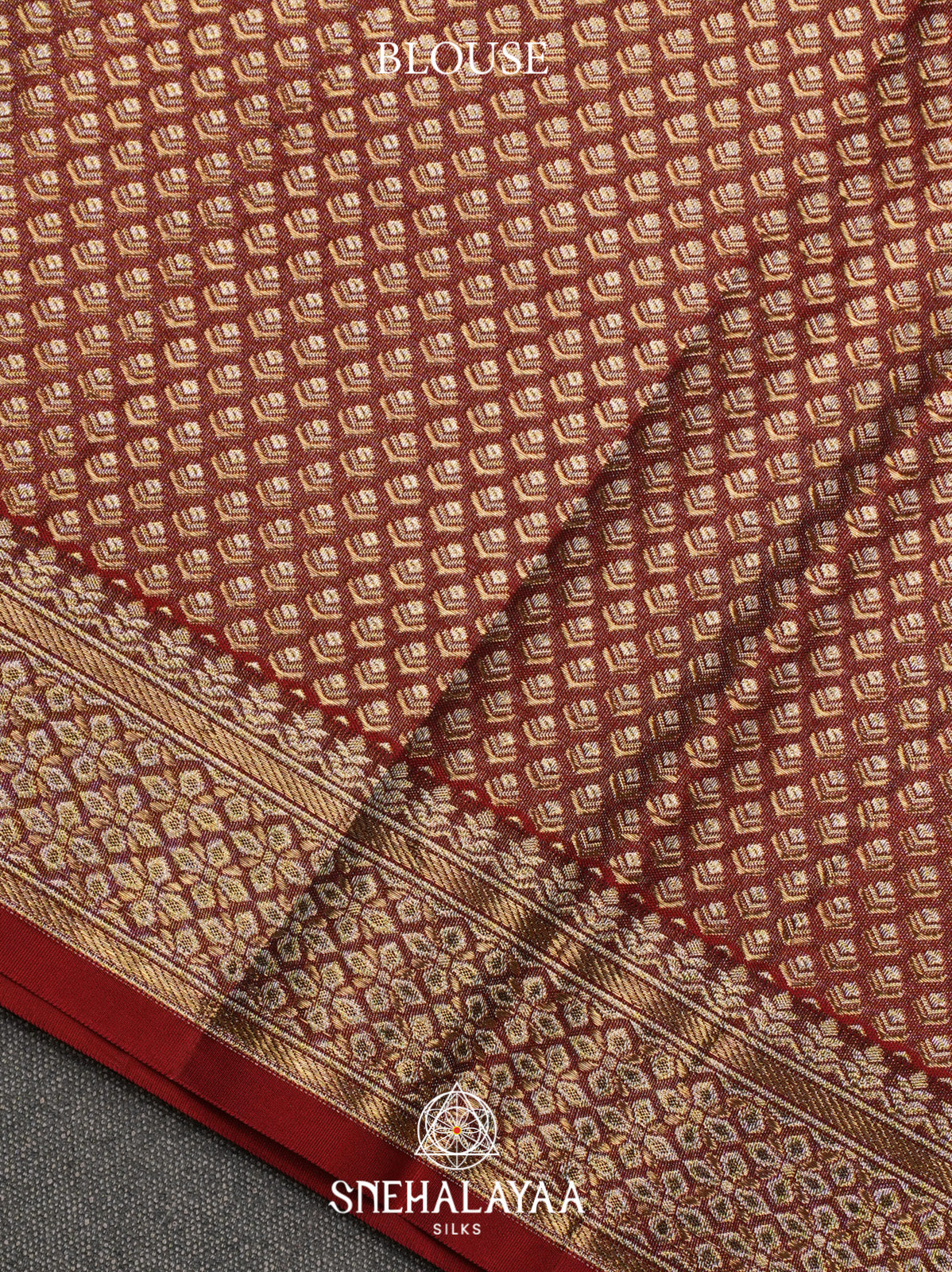 Rust Red Kanjivaram Silk Saree with Floral Zari Design
