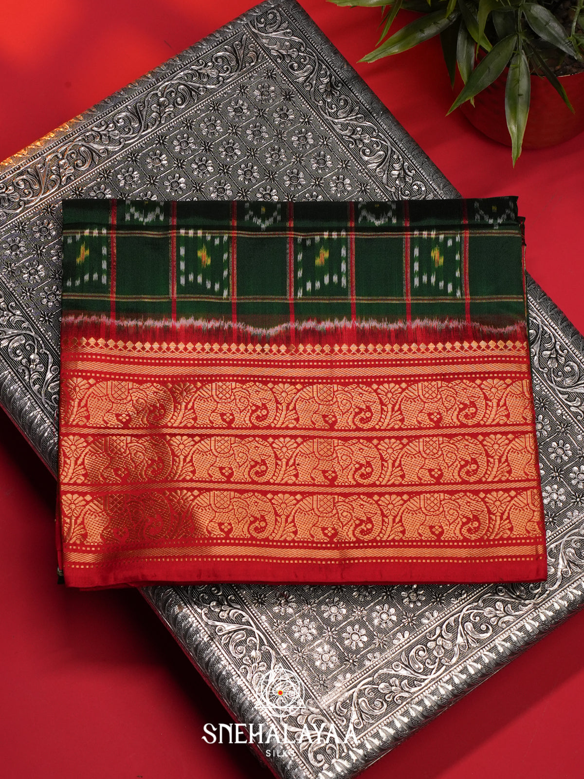 Forest Green Ikkat Saree