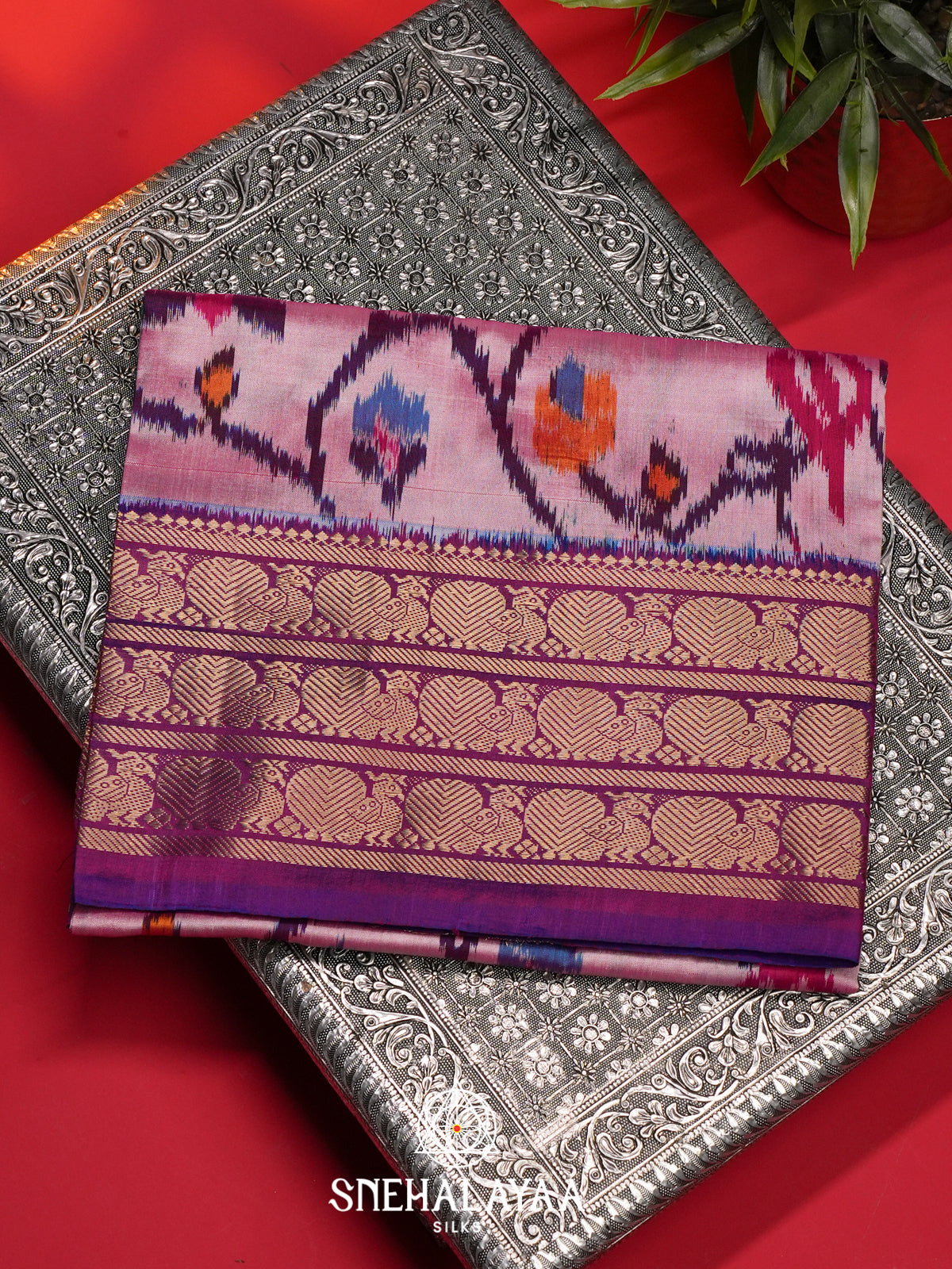 Baby Pink Ikkat Saree