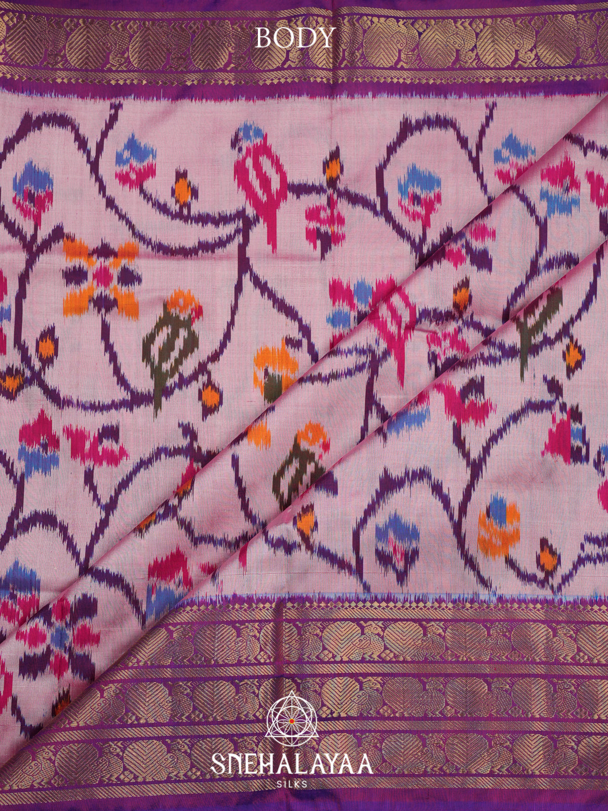 Baby Pink Ikkat Saree