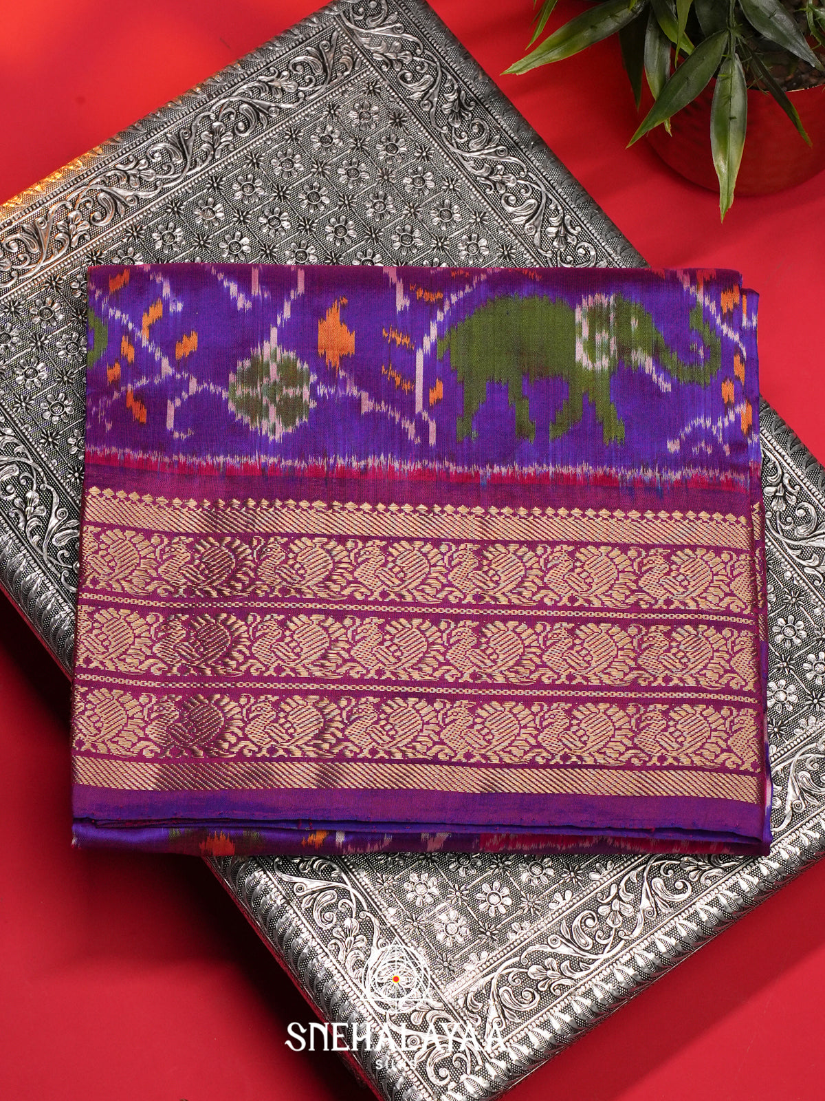 Violet Ikkat Saree