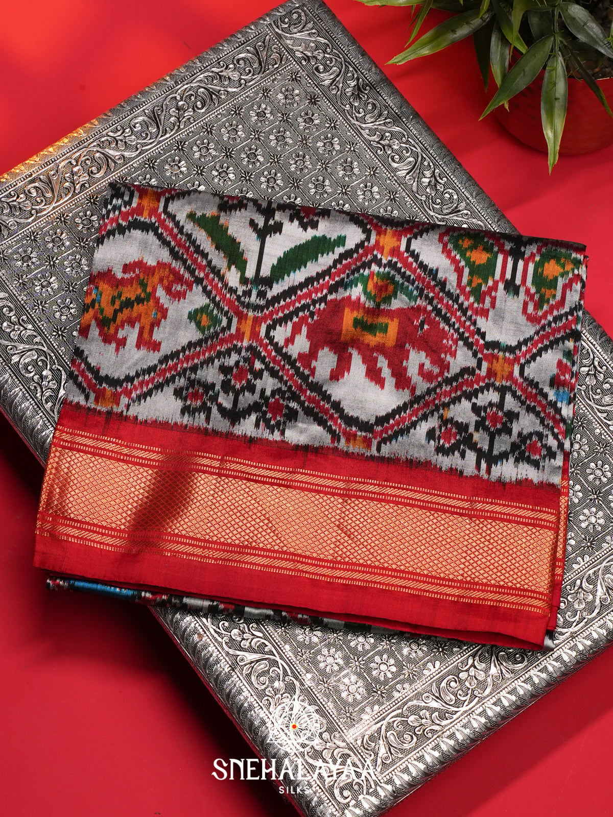 Grey Ikkat Saree