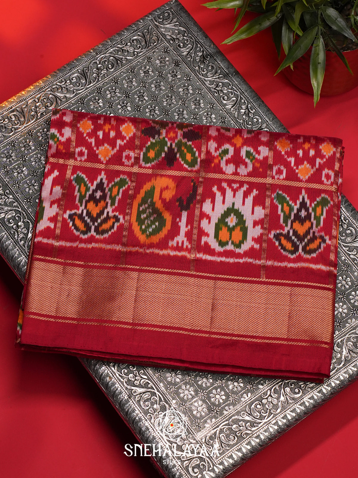Red Ikkat Saree