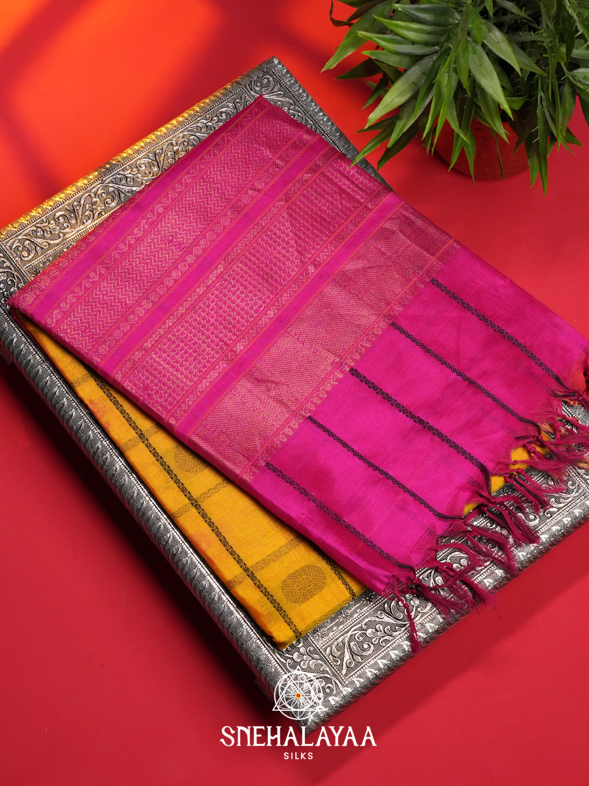 Mustard Yellow Kuppadam Silk Cotton Saree