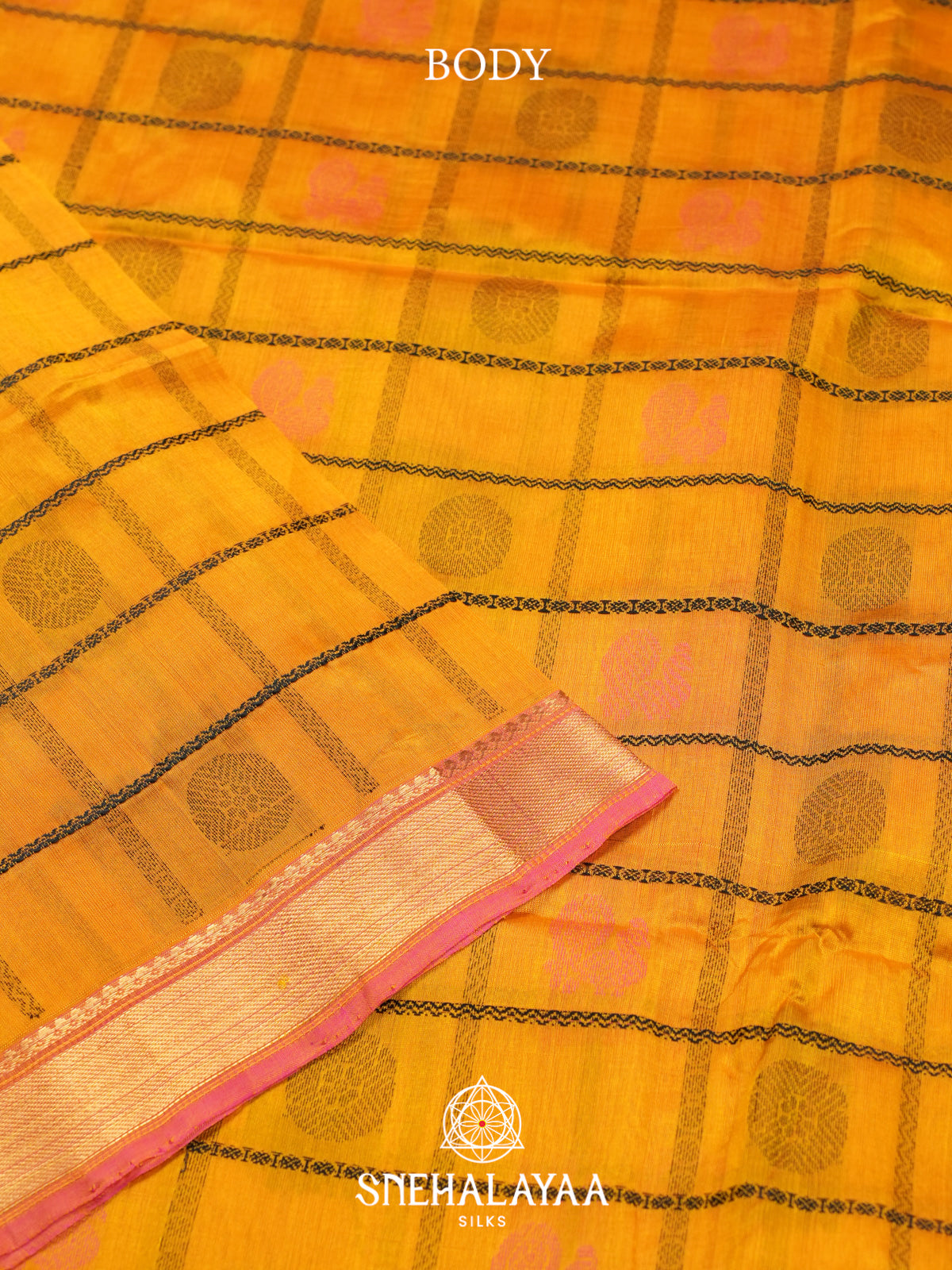 Mustard Yellow Kuppadam Silk Cotton Saree