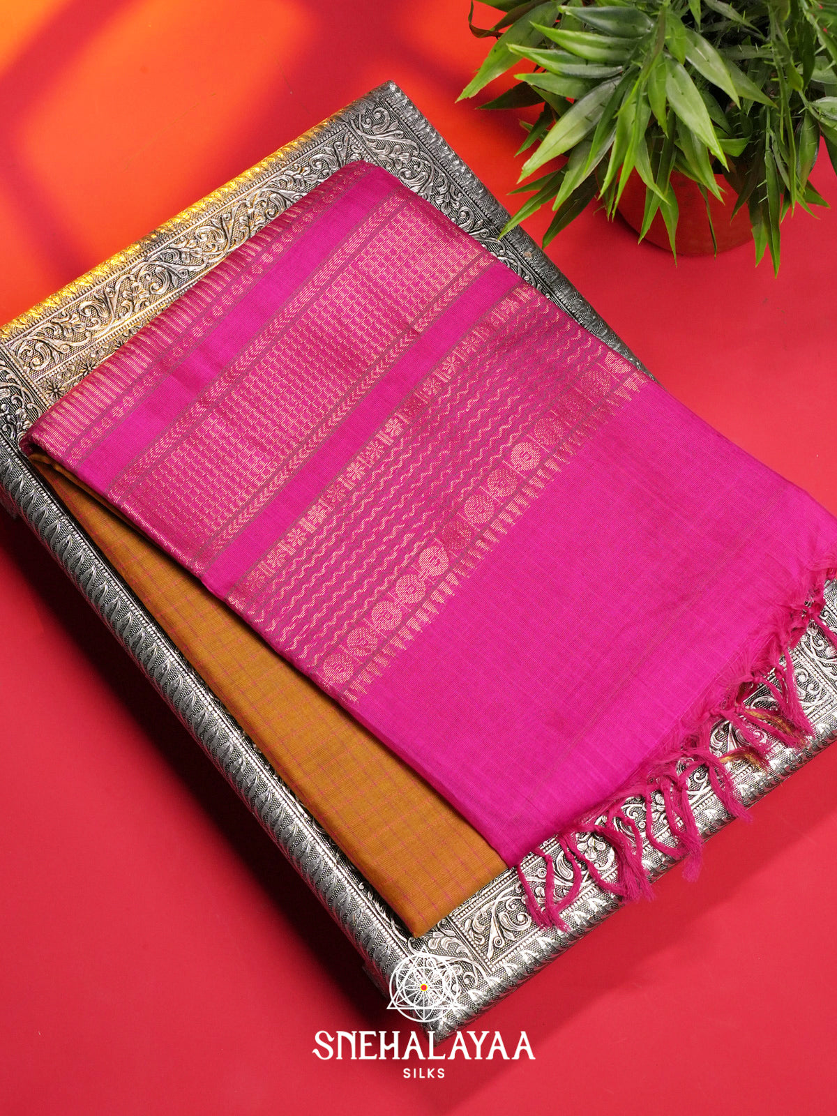 Orange Kuppadam Silk Cotton Saree