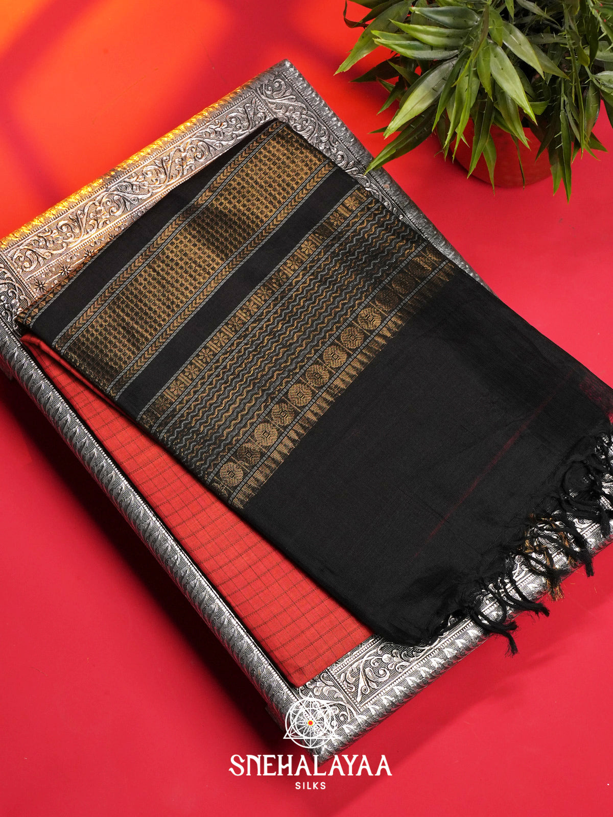 Red Kuppadam Silk Cotton Saree
