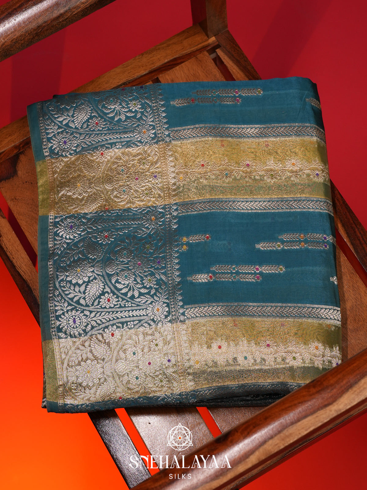 Teal Blue Banaras Saree