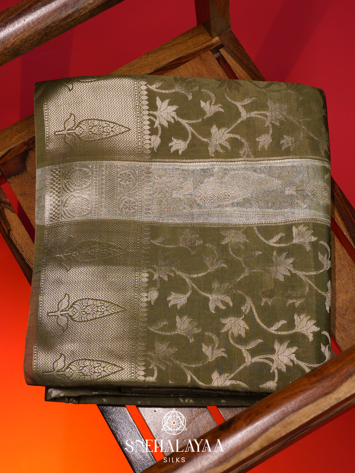 Olive Green Banaras Saree