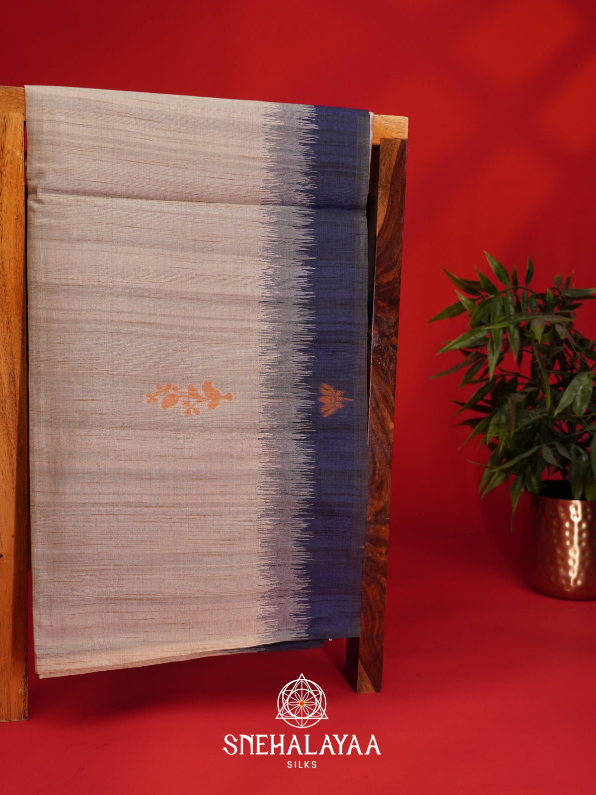 Beige With Purple Border Tussar Saree