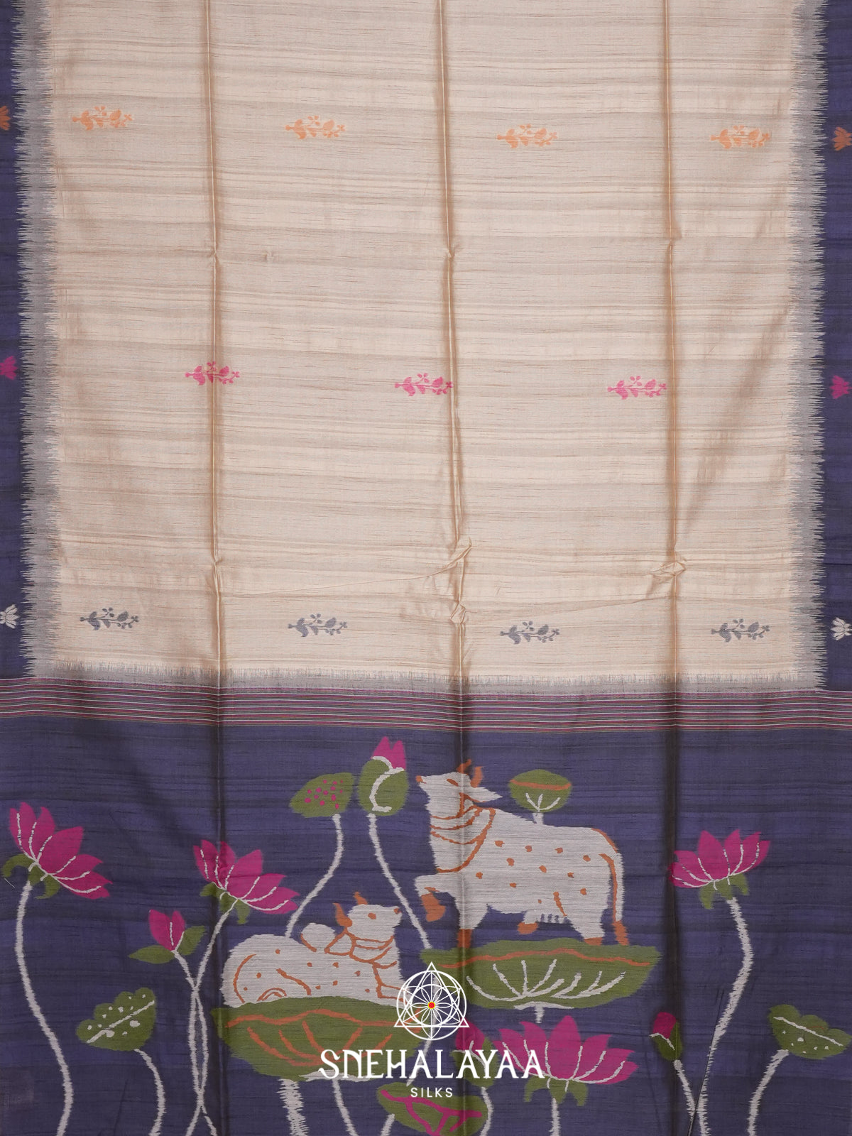 Beige With Purple Border Tussar Saree