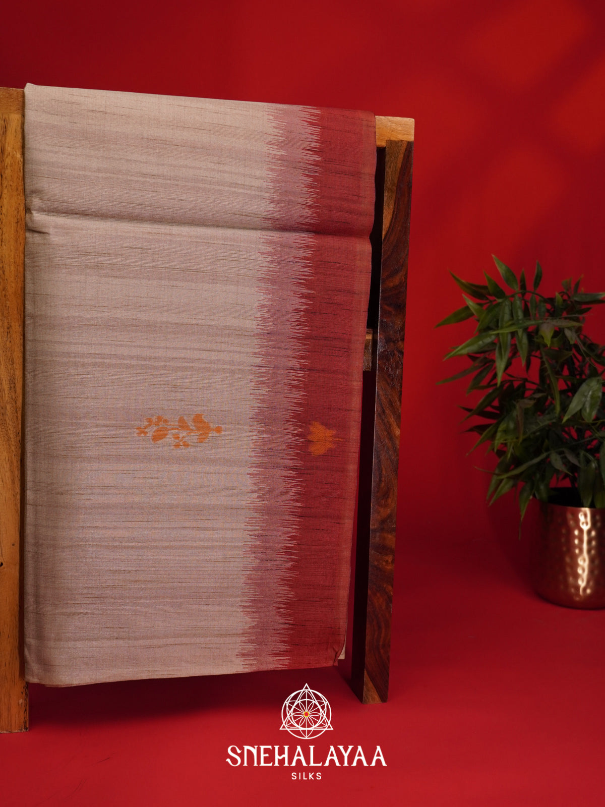 Beige With Maroon Border Tussar Saree
