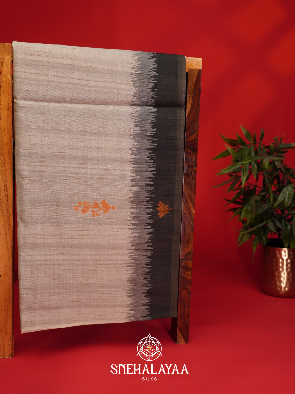 Beige With Black Border Tussar Saree