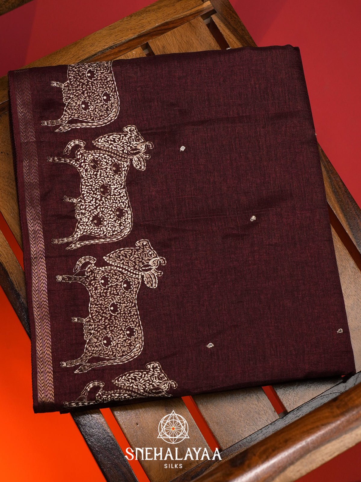 Maroon Tussar Saree