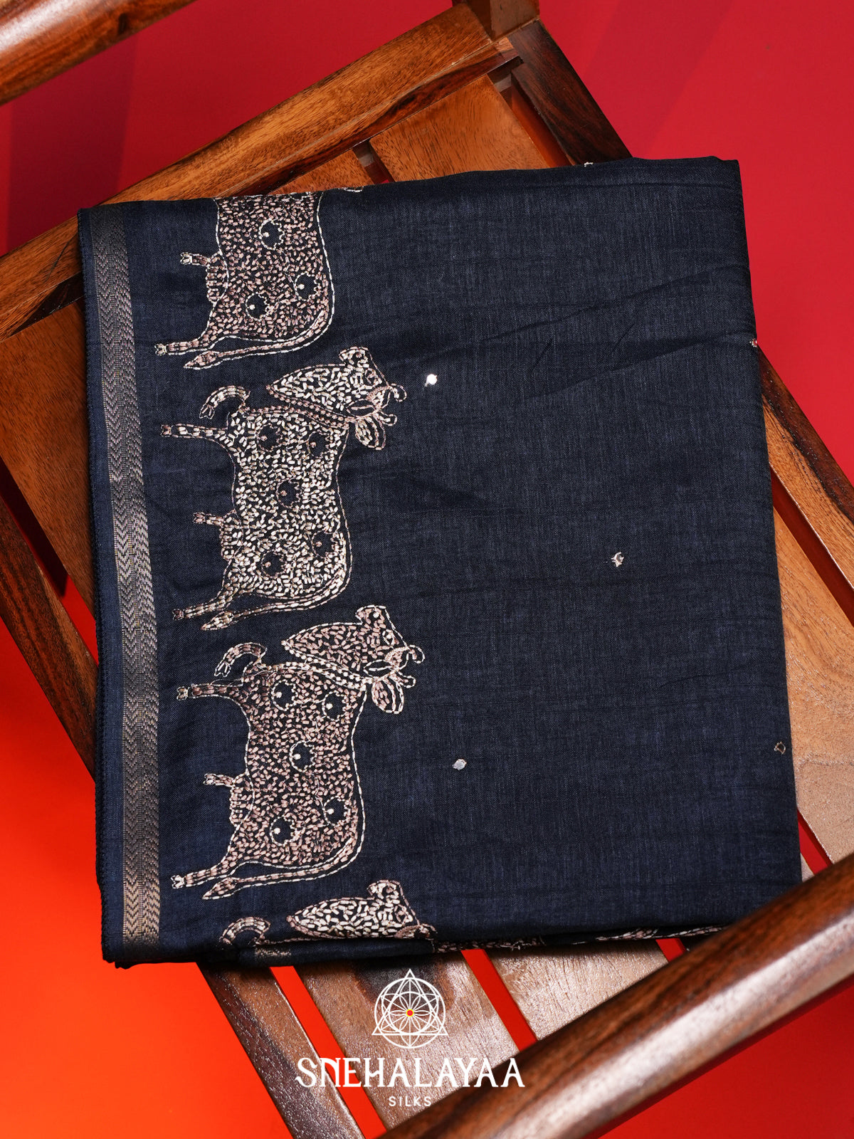 Ink Blue Tussar Saree