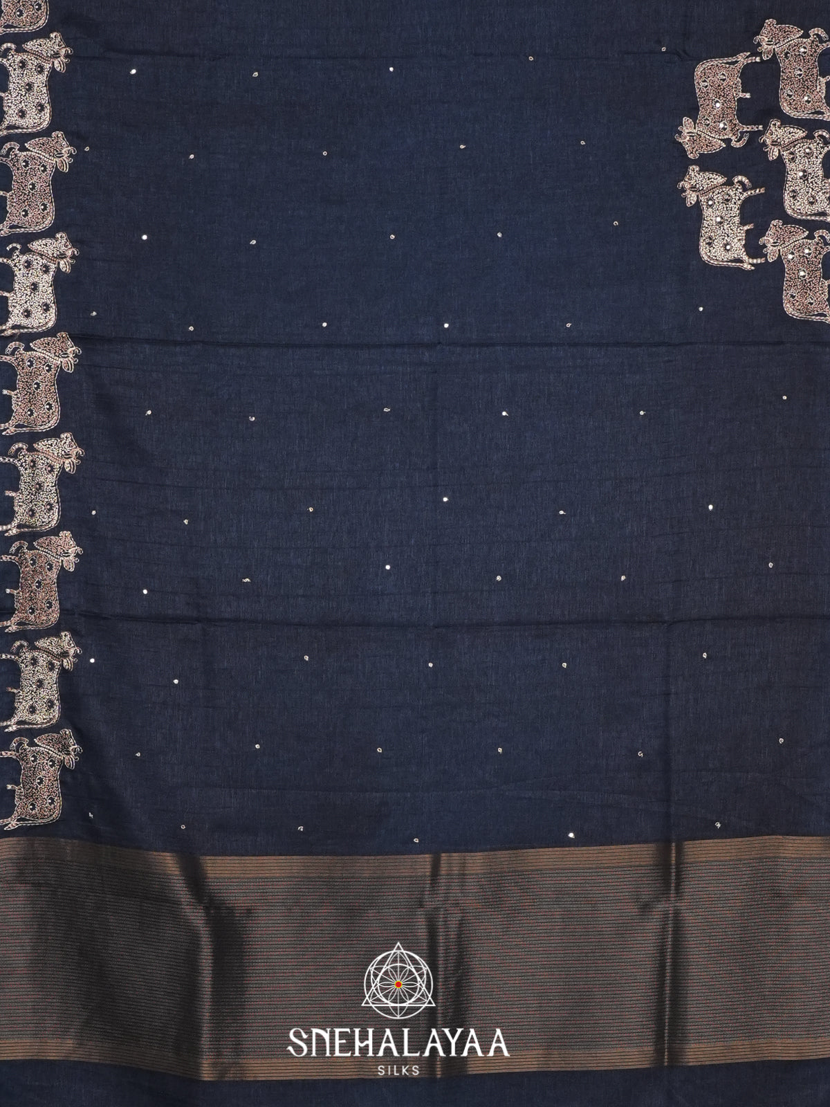 Ink Blue Tussar Saree