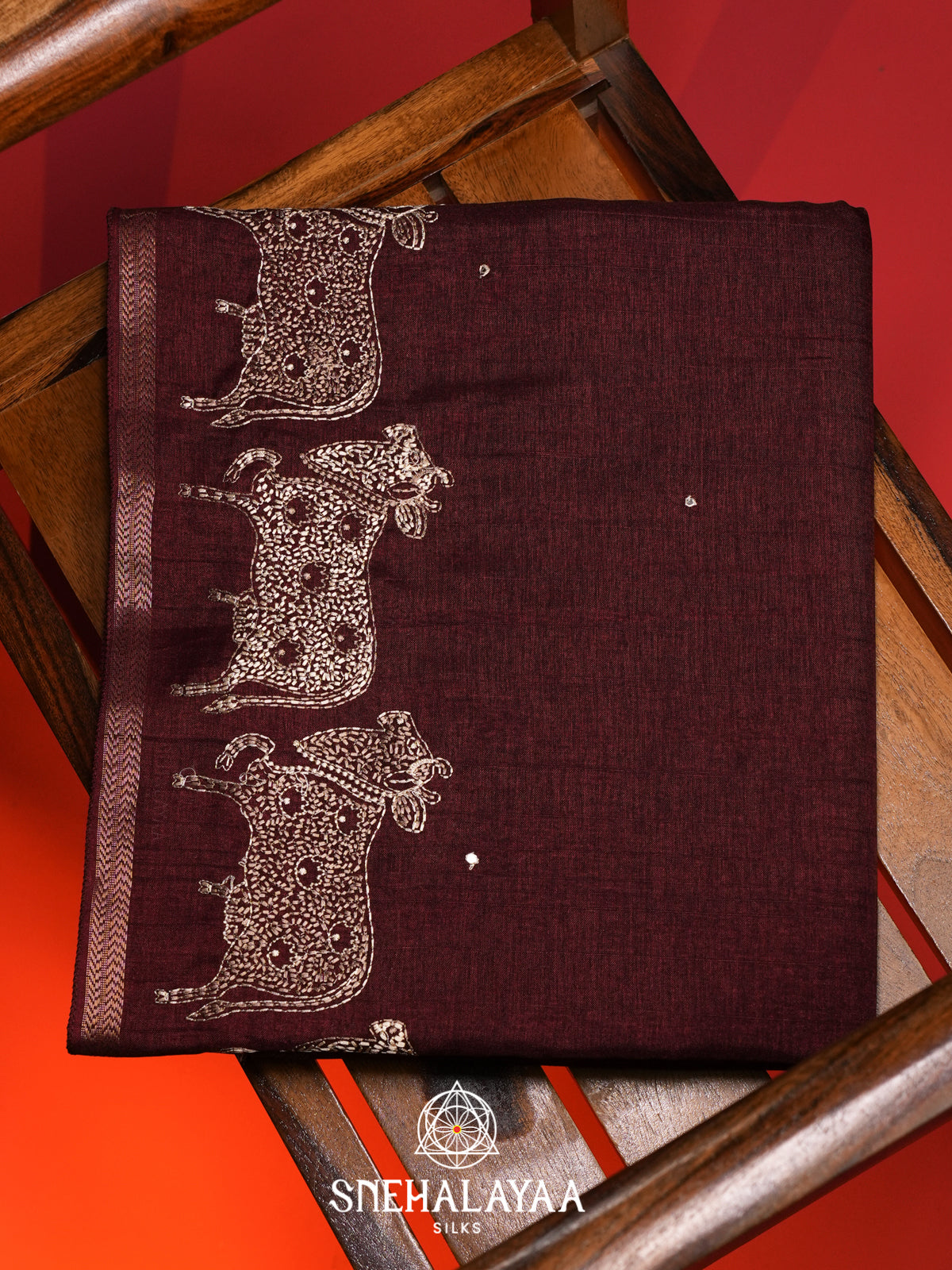 Maroon Tussar Saree