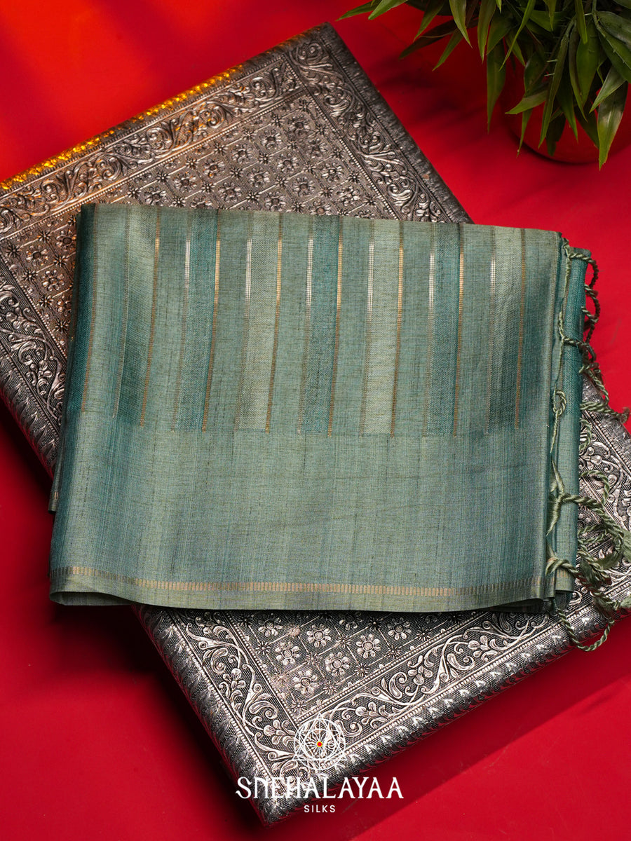Teal Green Tussar Saree
