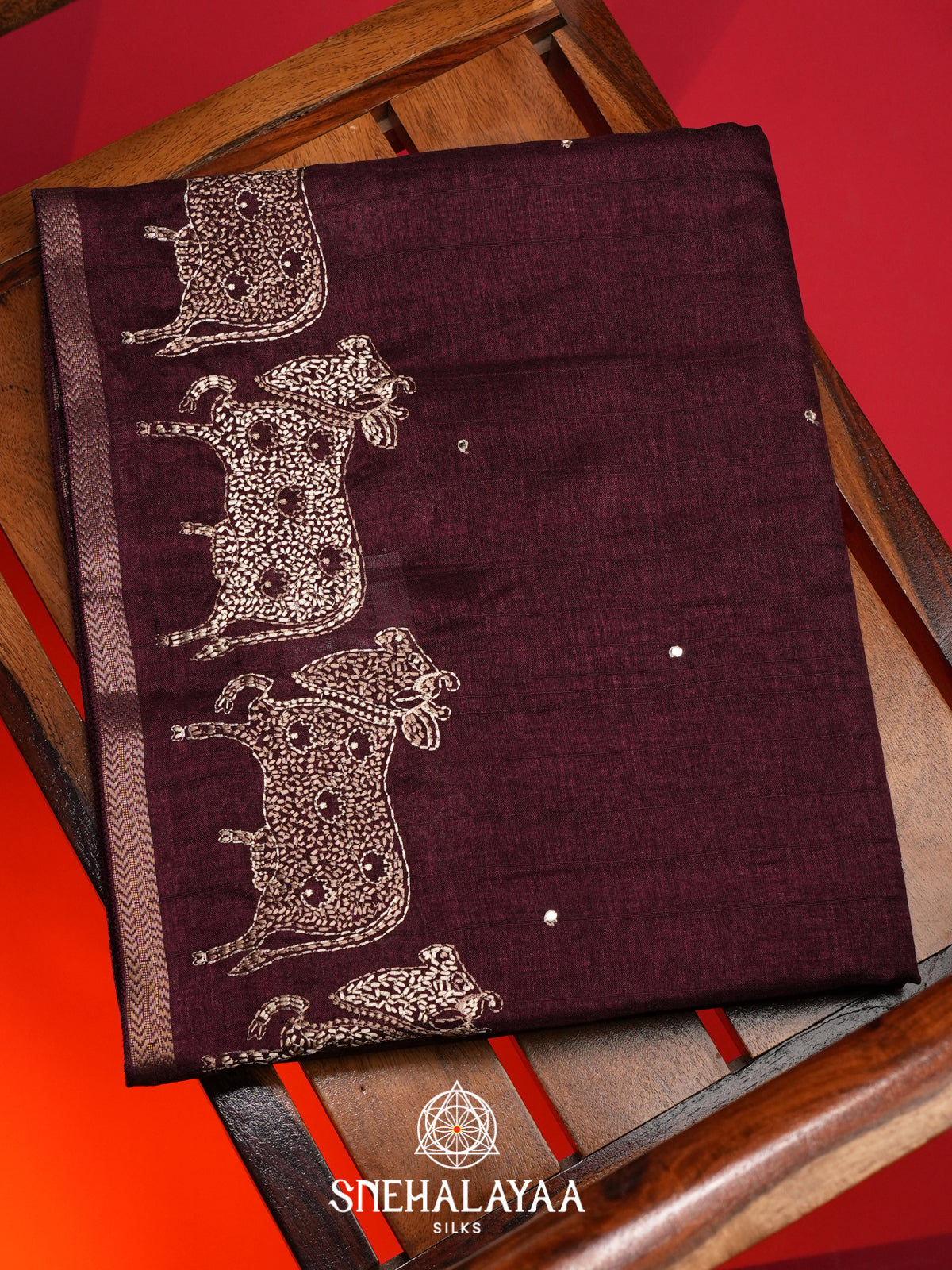 Wine Tussar Saree
