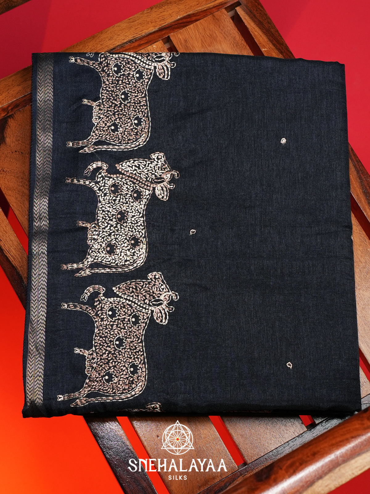 Navy Blue Tussar Saree
