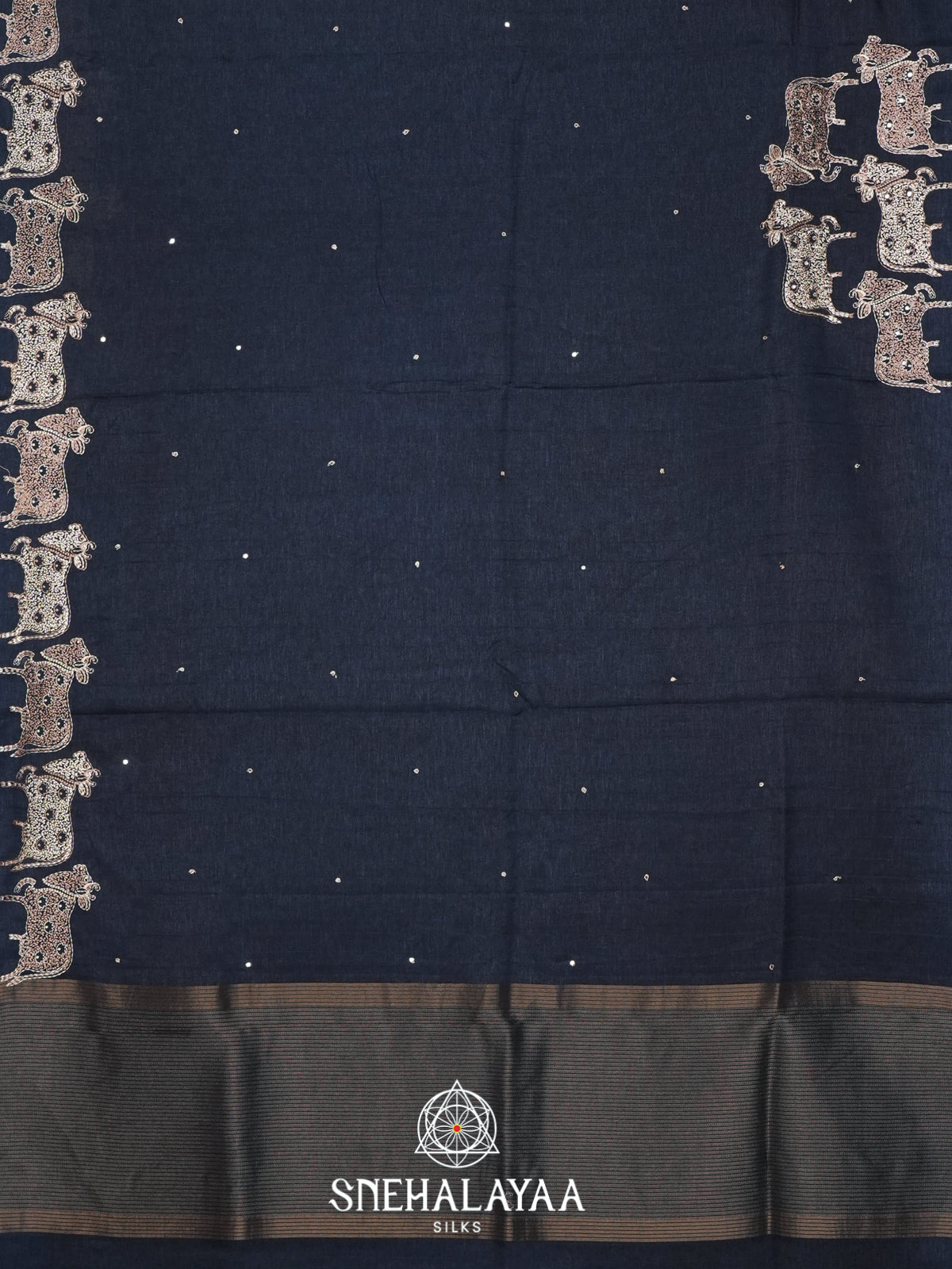 Navy Blue Tussar Saree