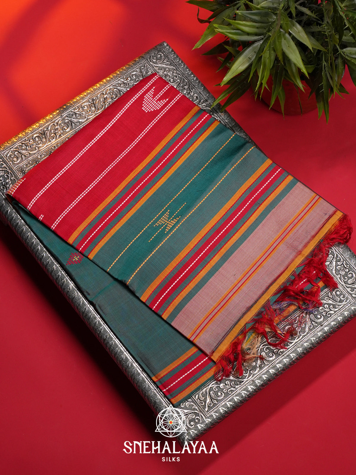 Teal Green Behrampuri Silk Saree