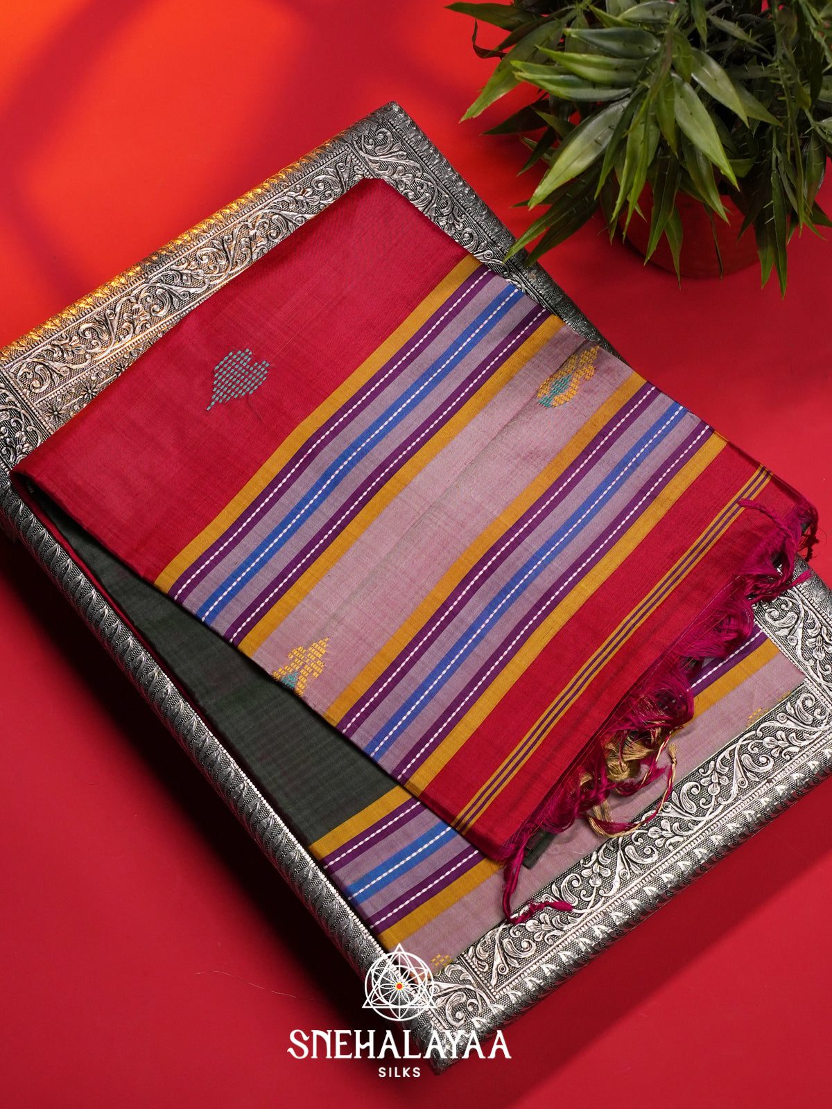 Charcoal Green Behrampuri Silk Saree