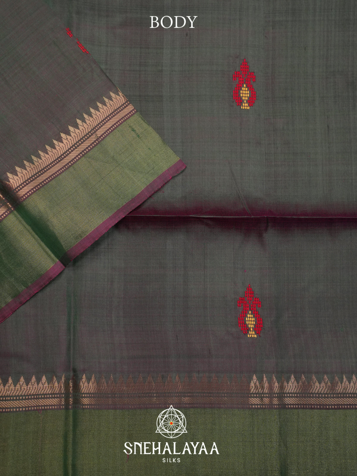 Charcoal Green Behrampuri Silk Saree