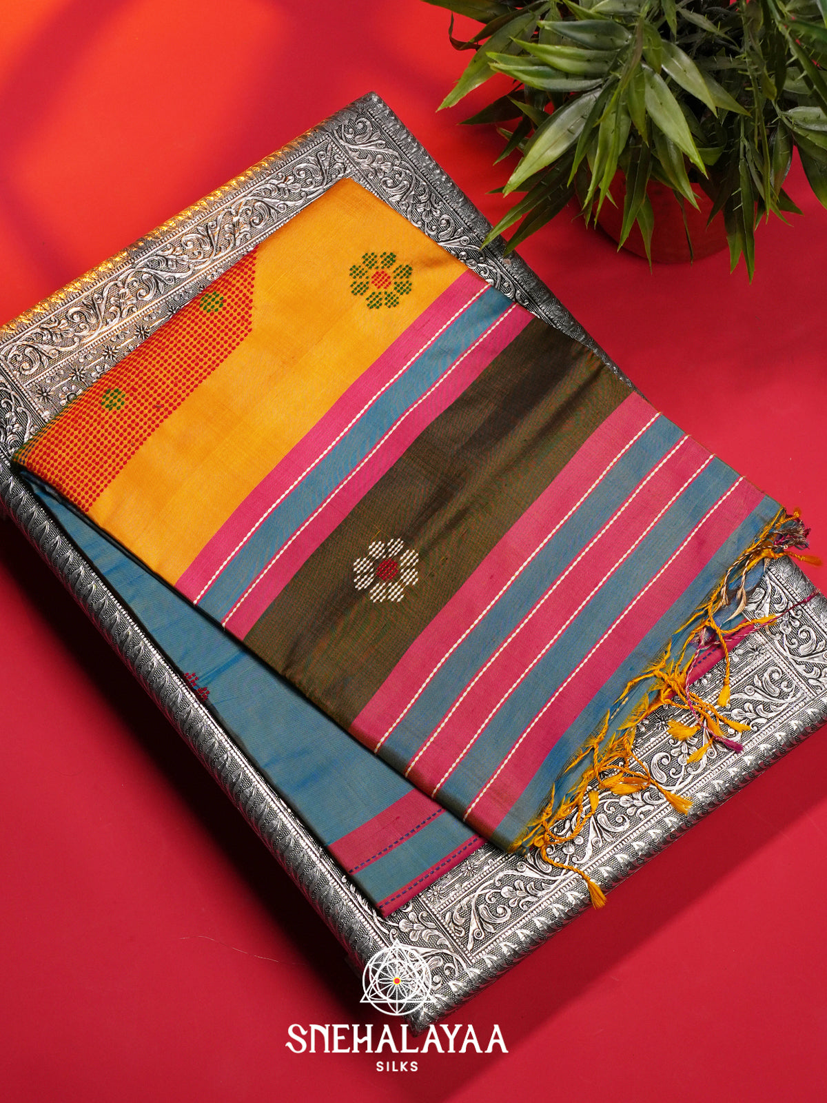 Teal Blue Behrampuri Silk Saree