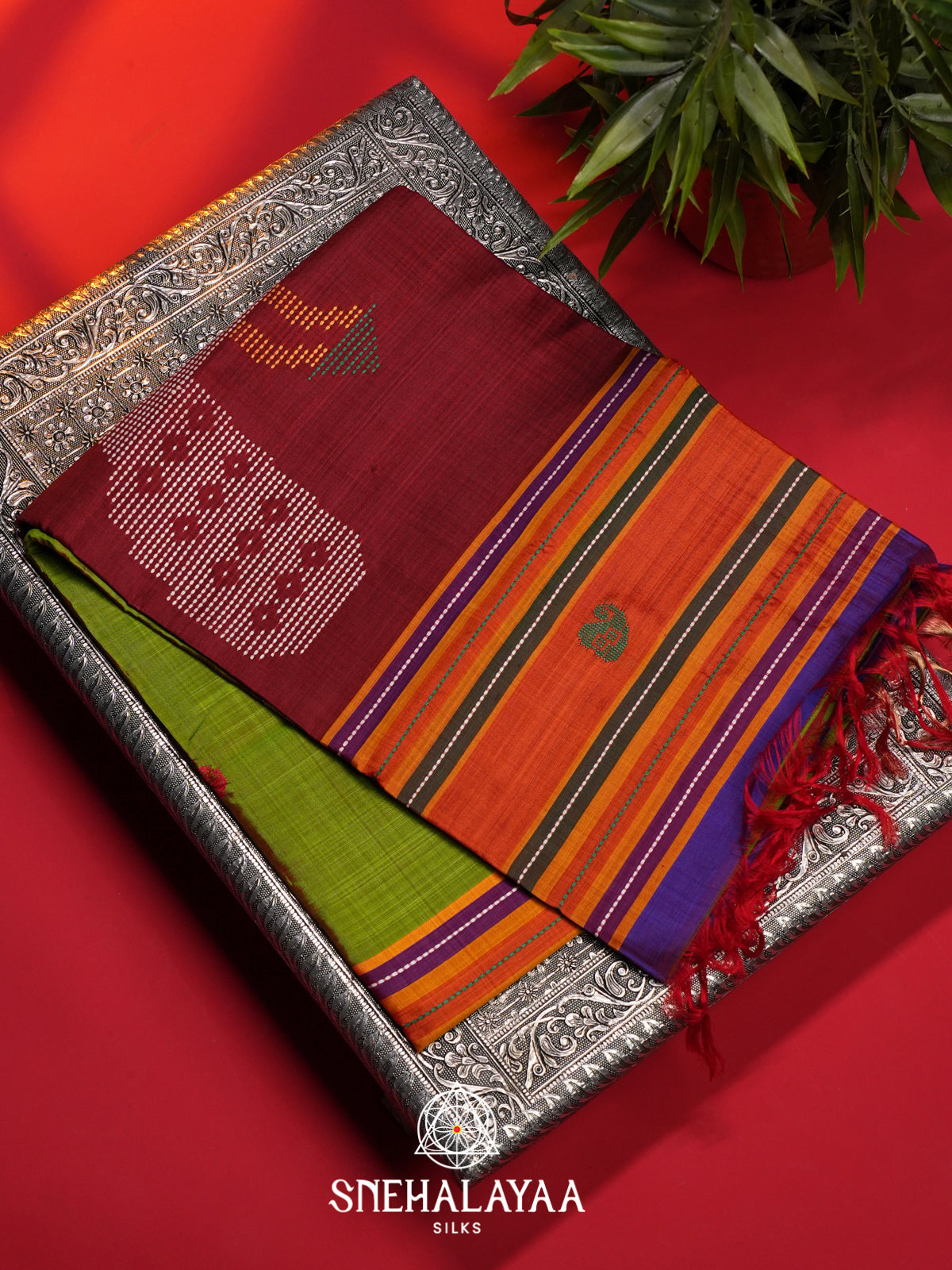 Olive Green Behrampuri Silk Saree