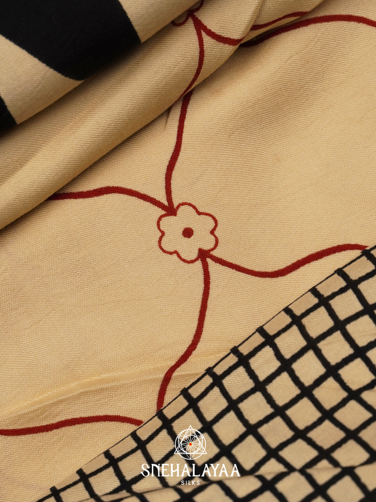 Cream With Black Border Modal Silk Saree