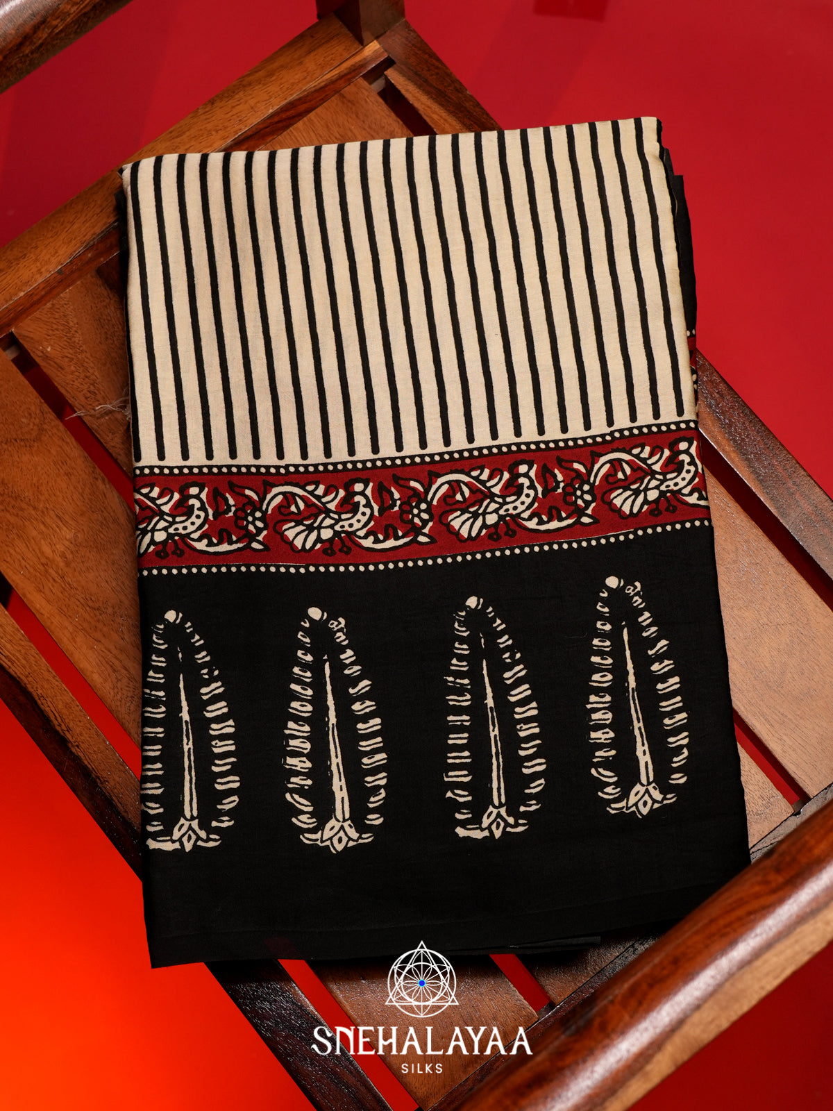 Beige With Black Border Modal Silk Saree