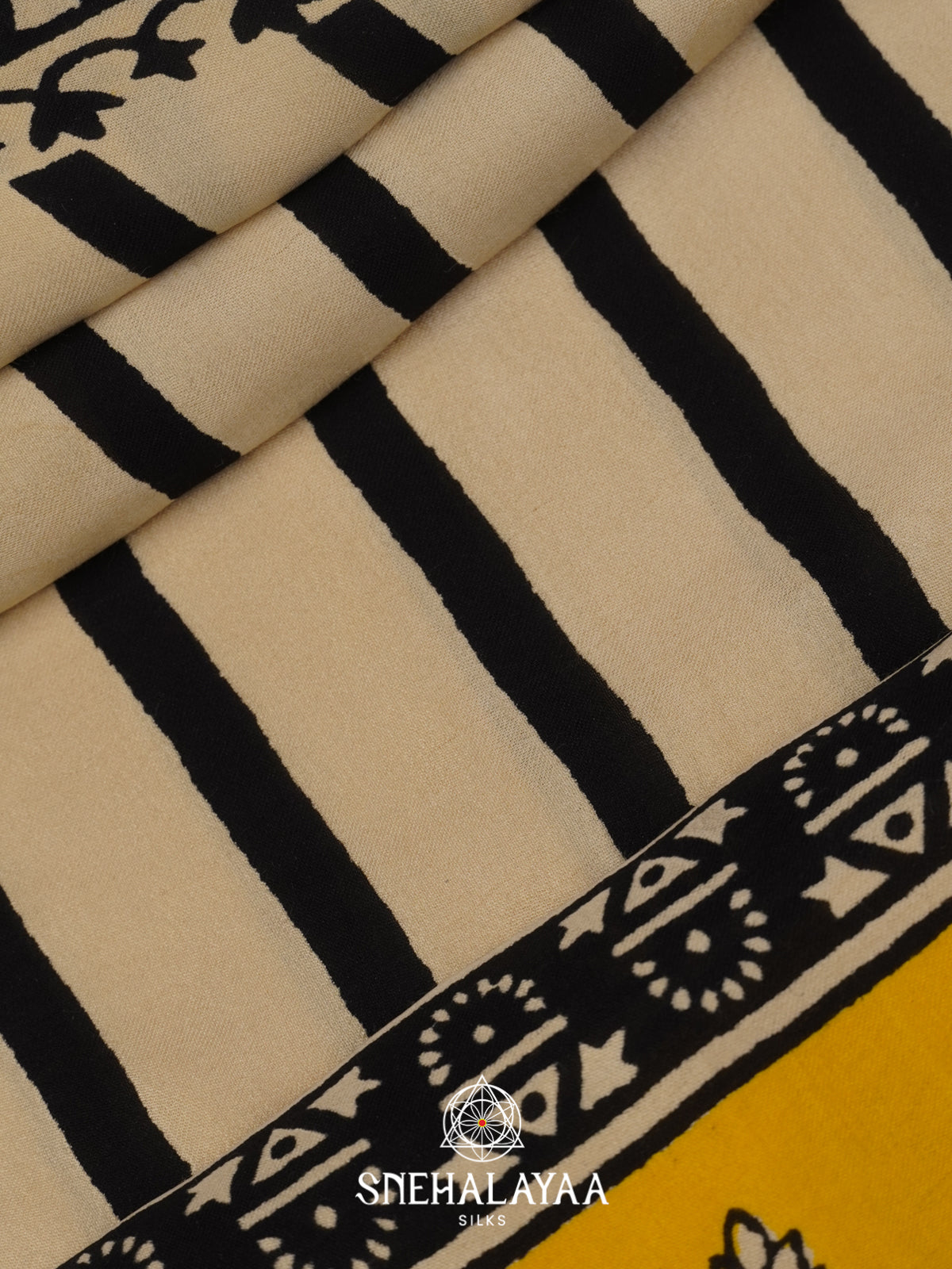 Beige With Yellow Border Modal Silk Saree