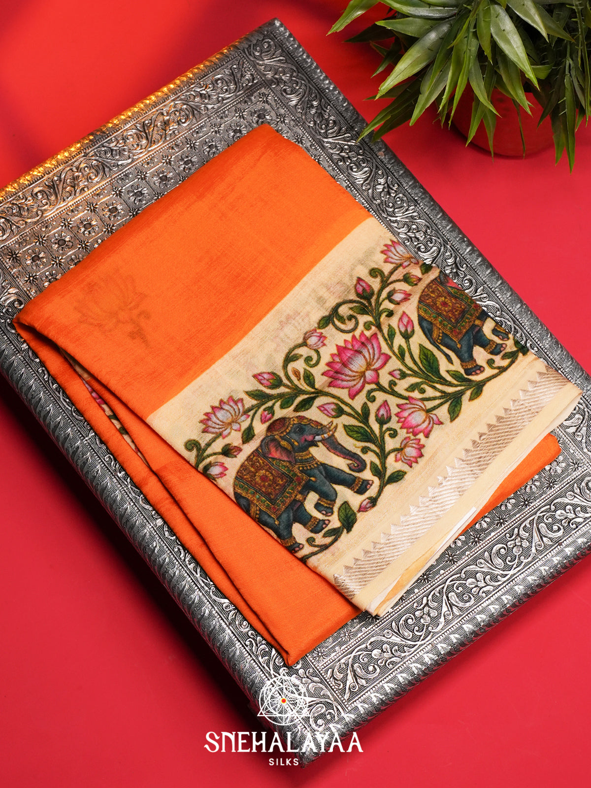 Orange Mangalagiri Silk Cotton Saree