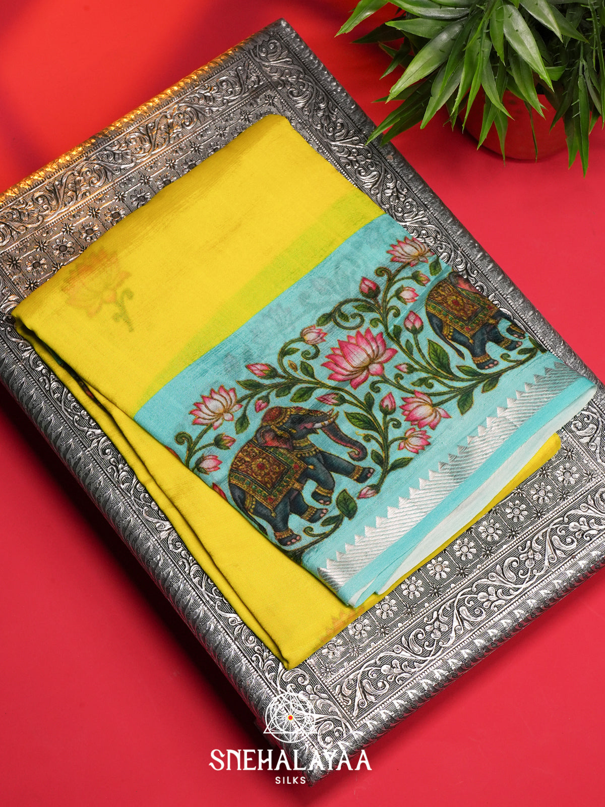 Lemon Yellow Mangalagiri Silk Cotton Saree