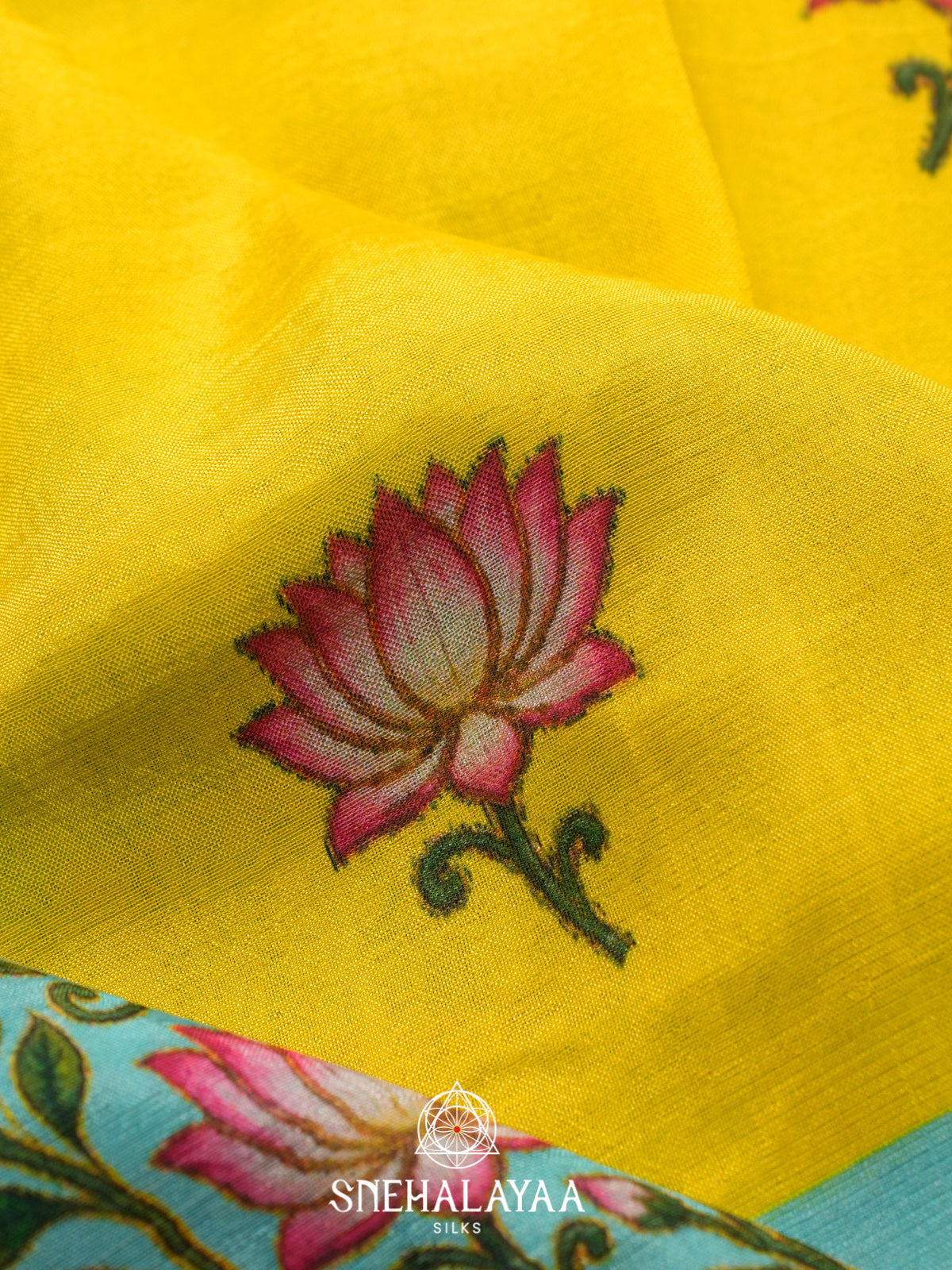 Lemon Yellow Mangalagiri Silk Cotton Saree