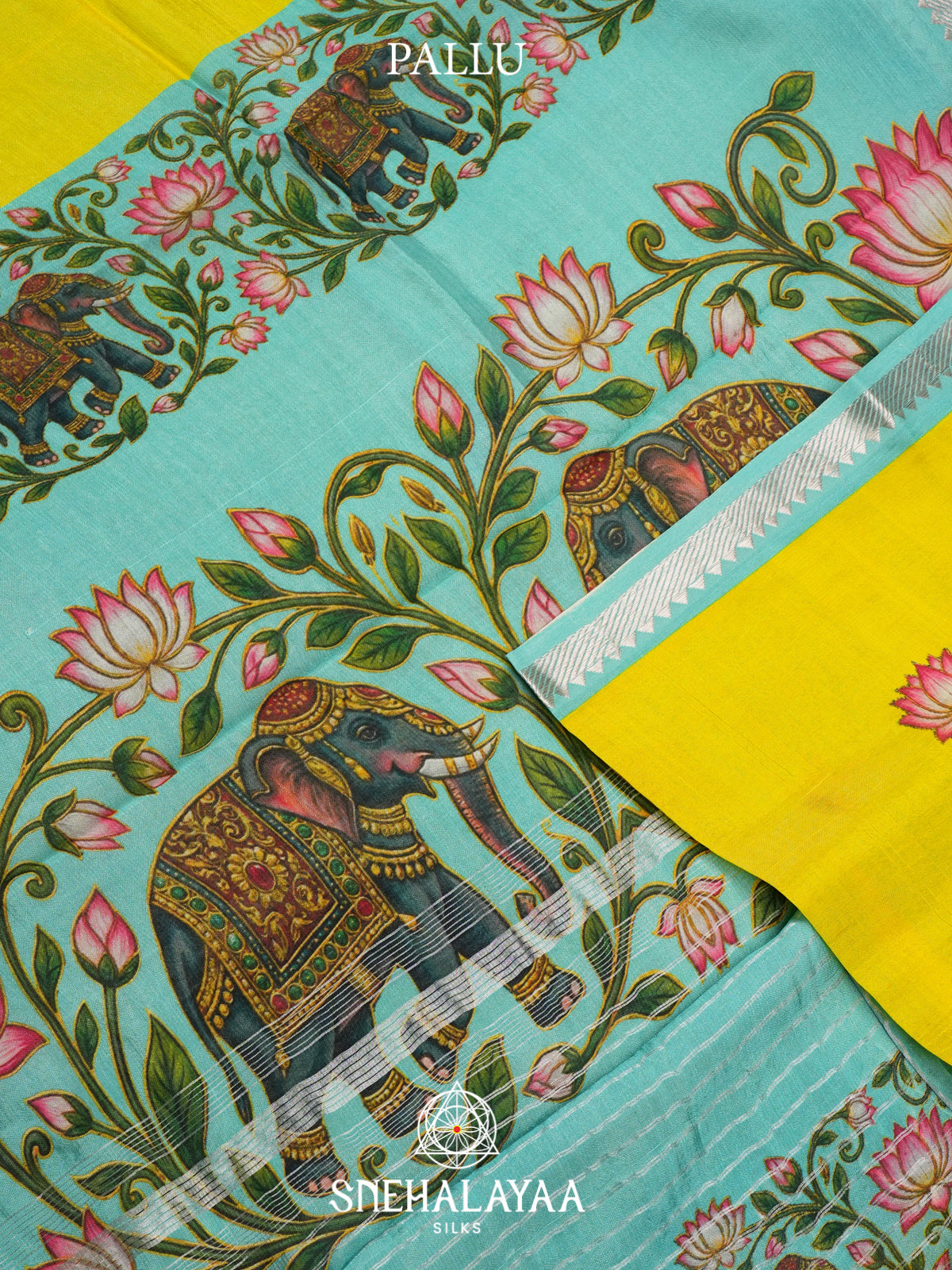 Lemon Yellow Mangalagiri Silk Cotton Saree