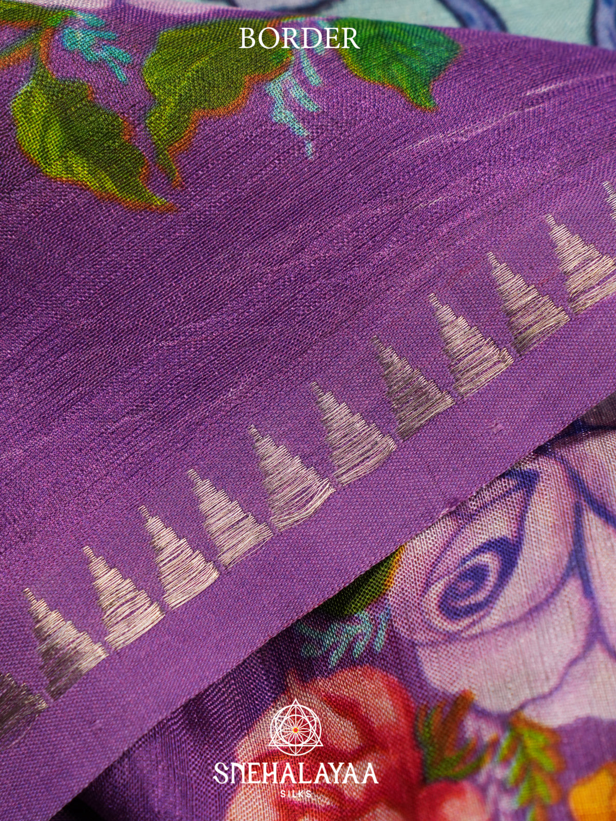 Aqua Blue Mangalagiri Silk Cotton Saree
