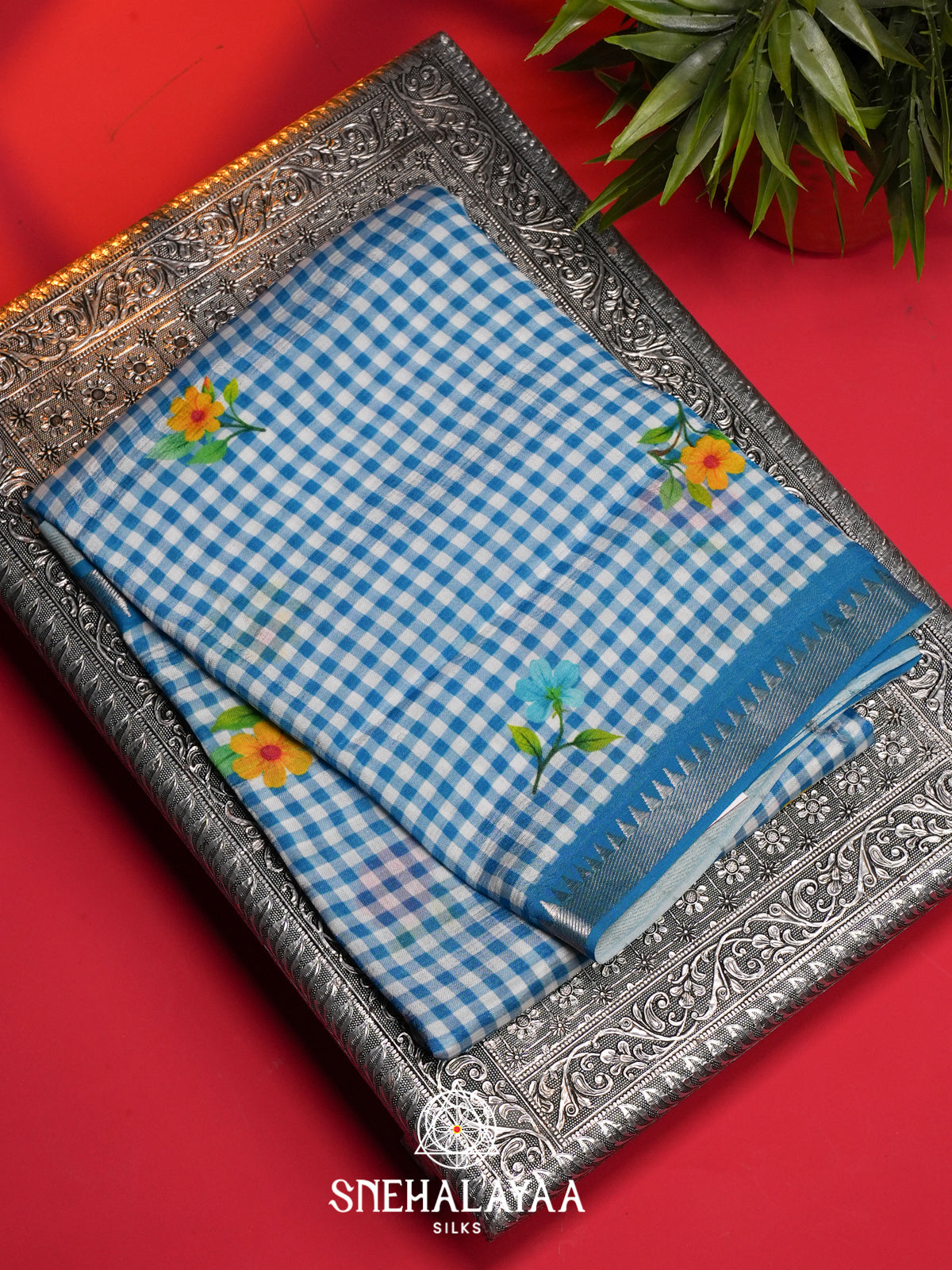 Teal Blue Mangalagiri Silk Cotton Saree