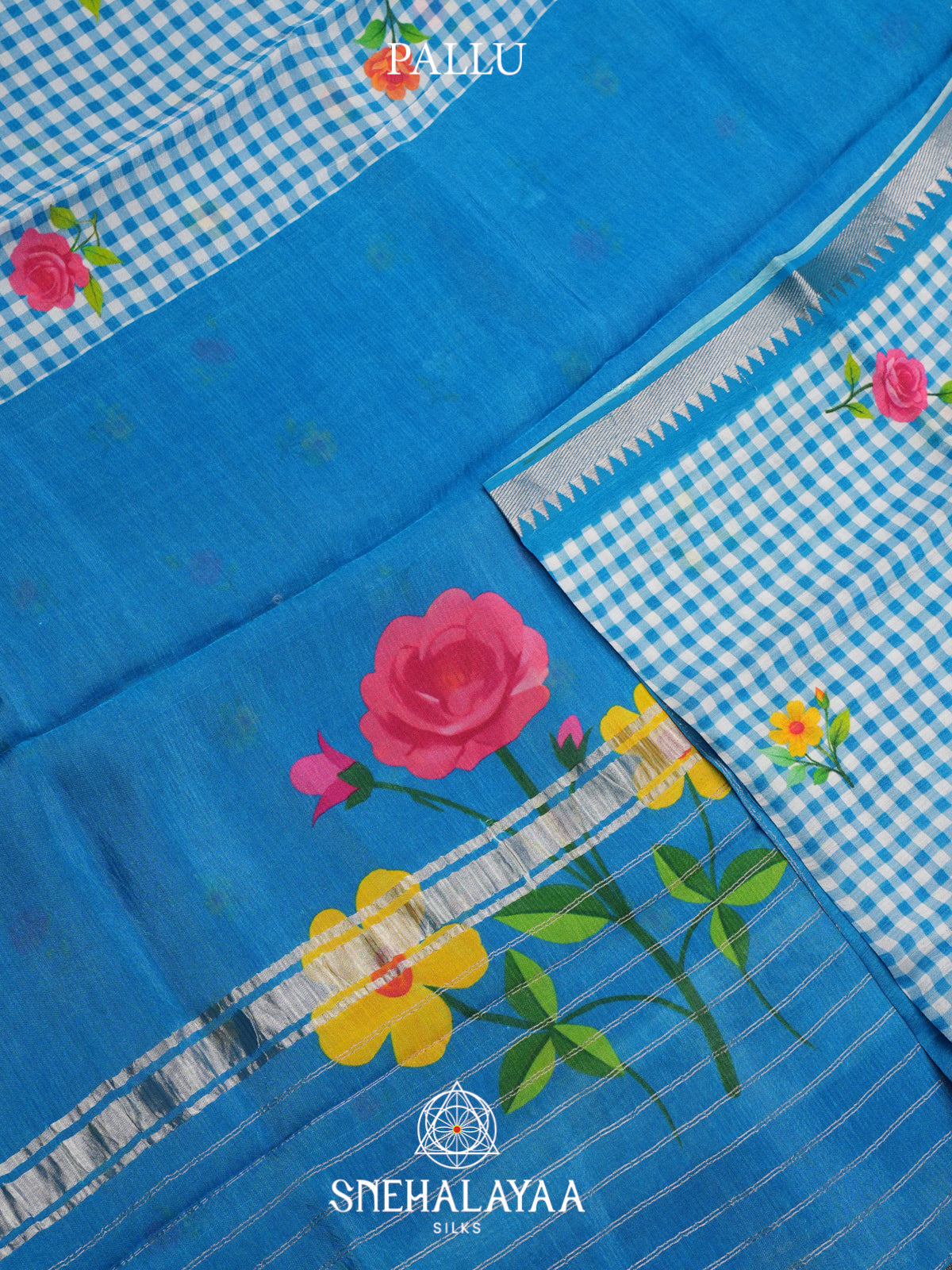 Teal Blue Mangalagiri Silk Cotton Saree