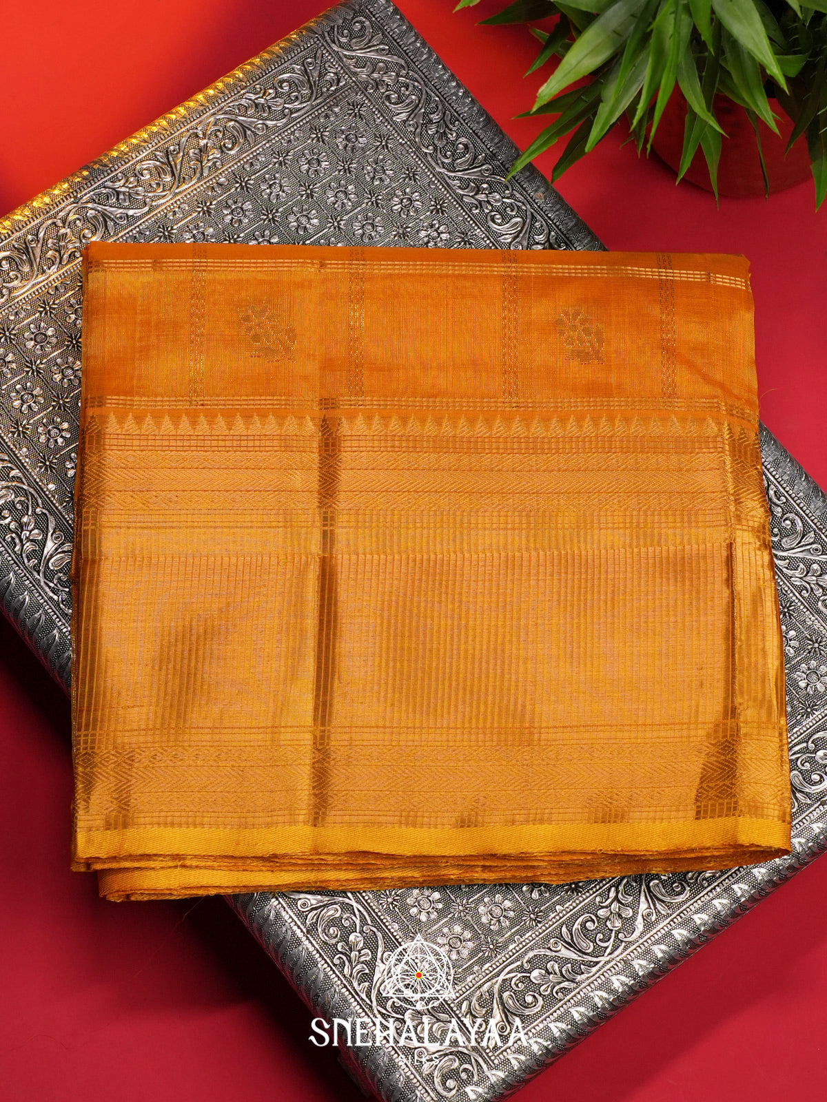 Mustard Yellow Kuppadam Silk Cotton Saree