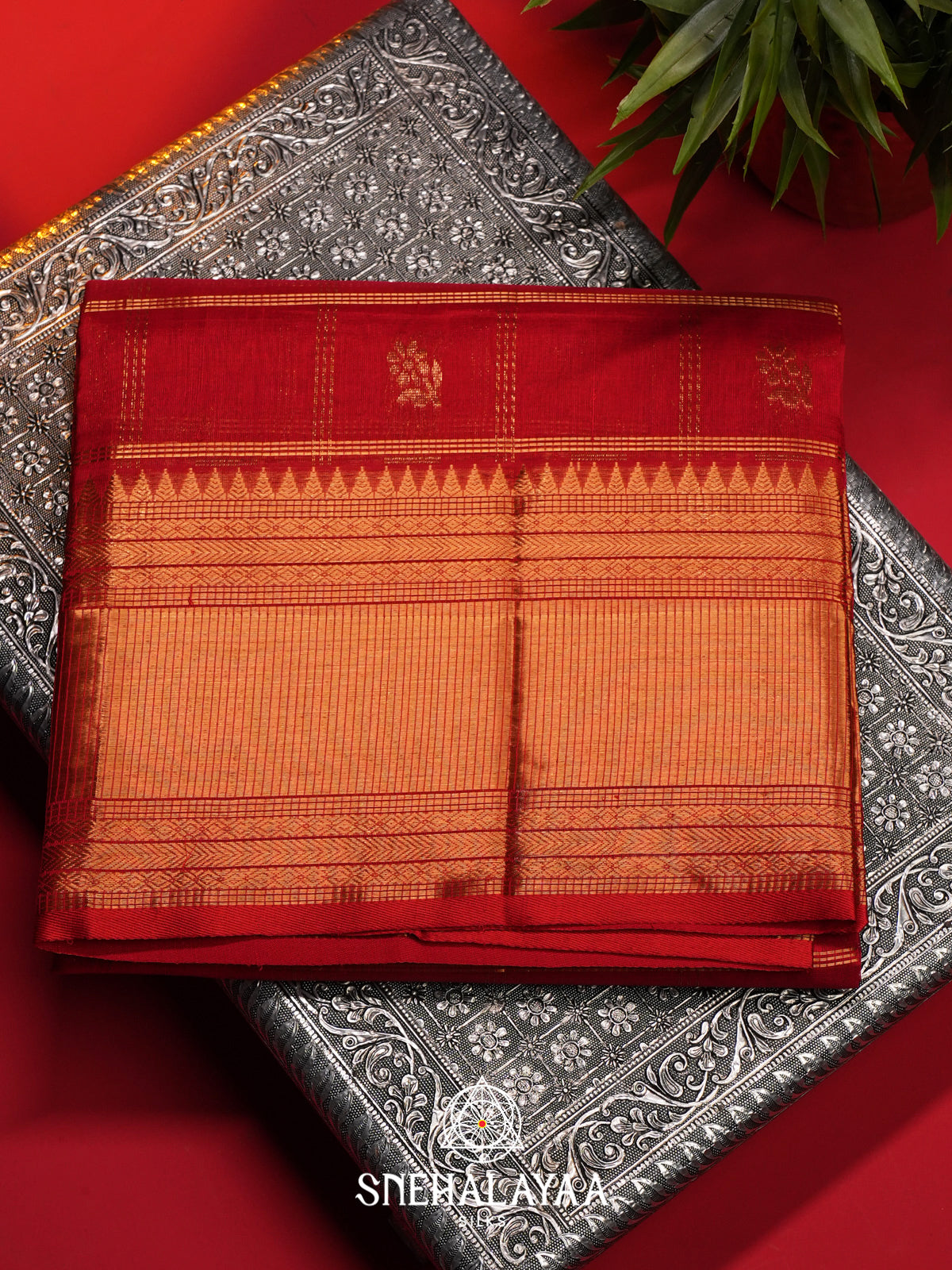 Red Kuppadam Silk Cotton Saree