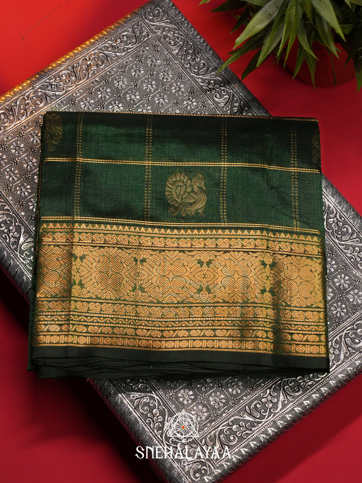 Forest Green Kuppadam Silk Cotton Saree